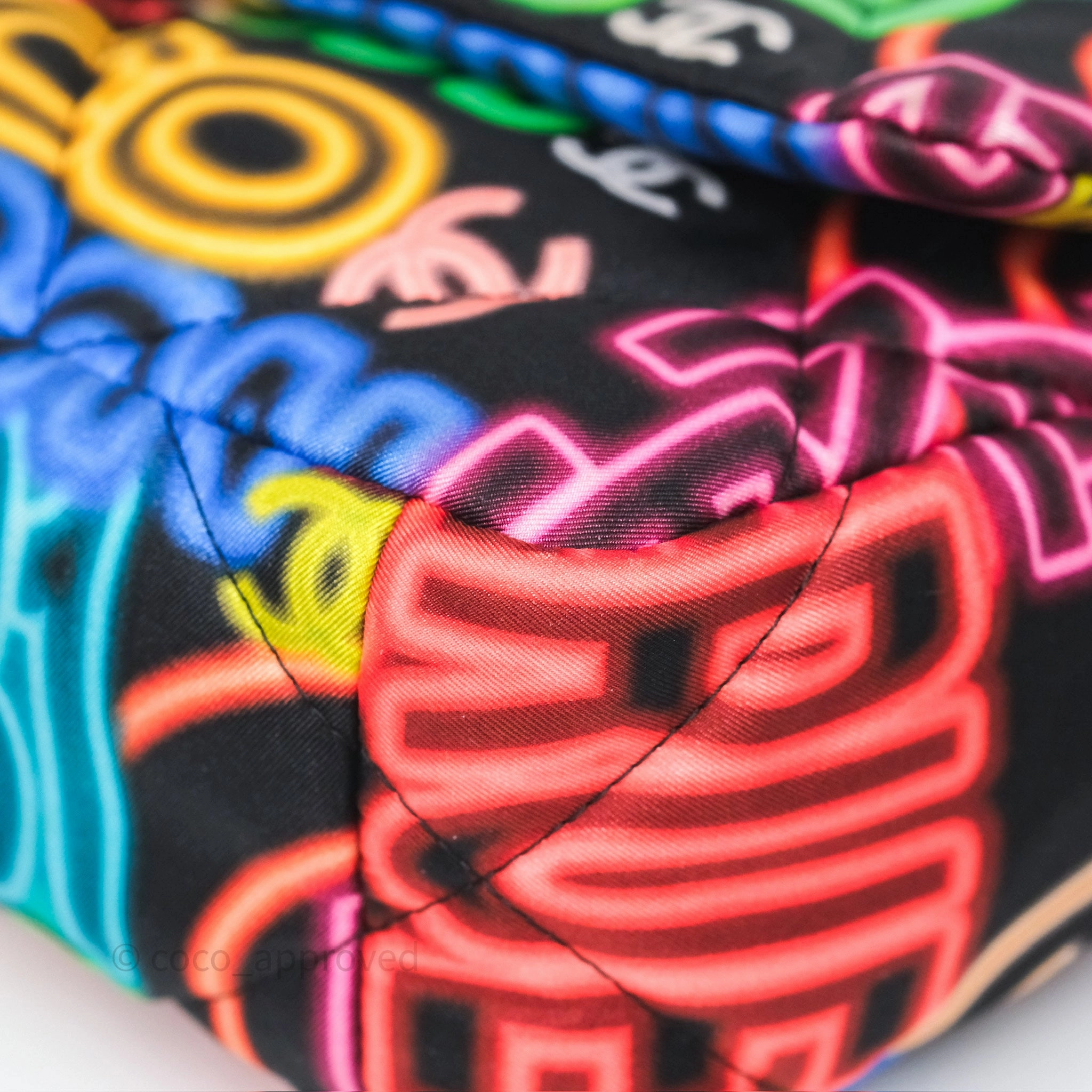 Chanel 19 Small Black Multicolor Fabric Printed Mixed Hardware
