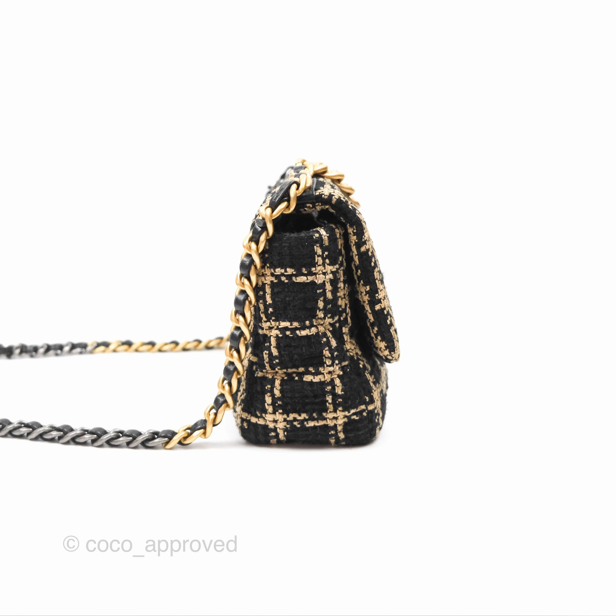 Chanel 19 Small Grid Black Beige Tweed Mixed Hardware