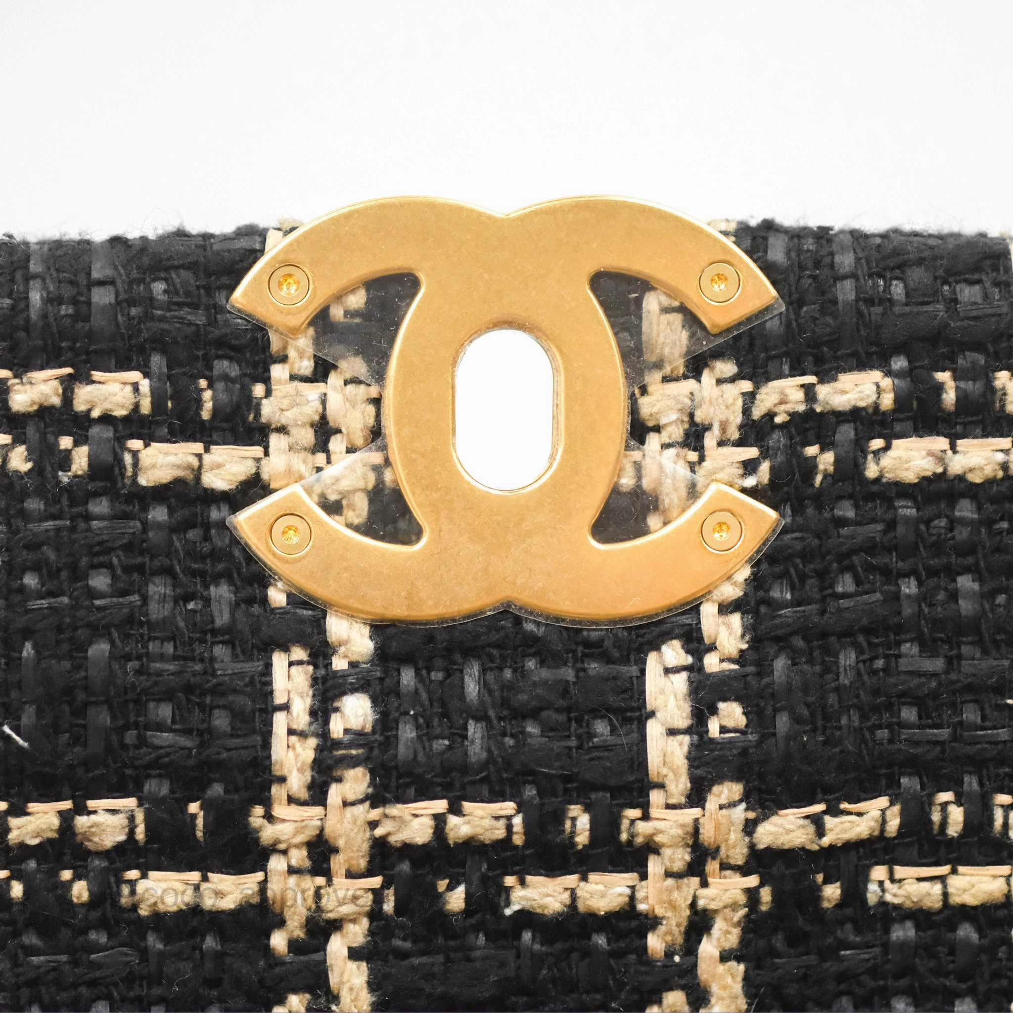 Chanel 19 Small Grid Black Beige Tweed Mixed Hardware