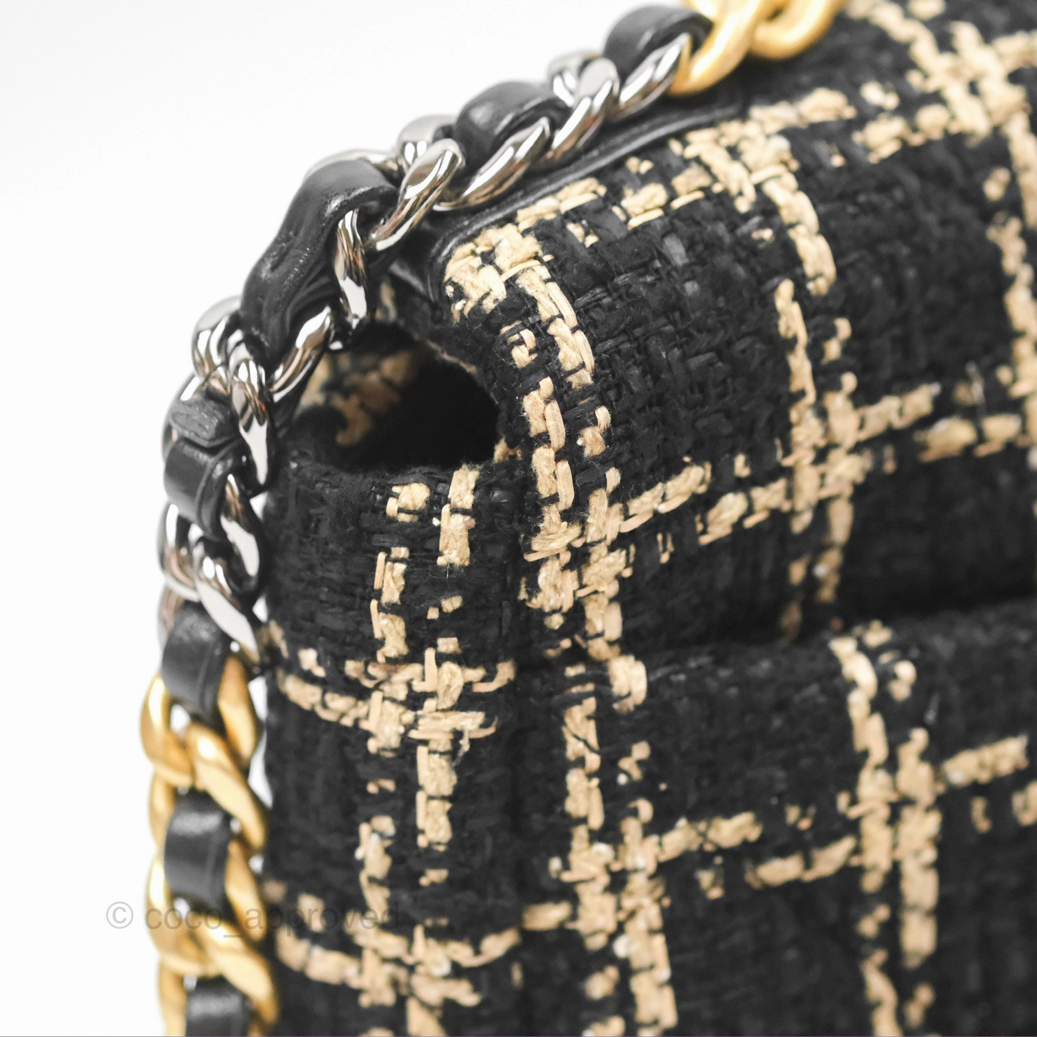 Chanel 19 Small Grid Black Beige Tweed Mixed Hardware