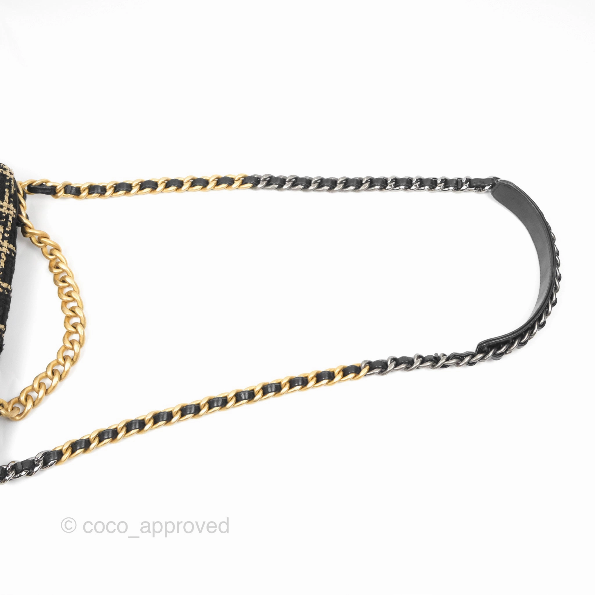 Chanel 19 Small Grid Black Beige Tweed Mixed Hardware