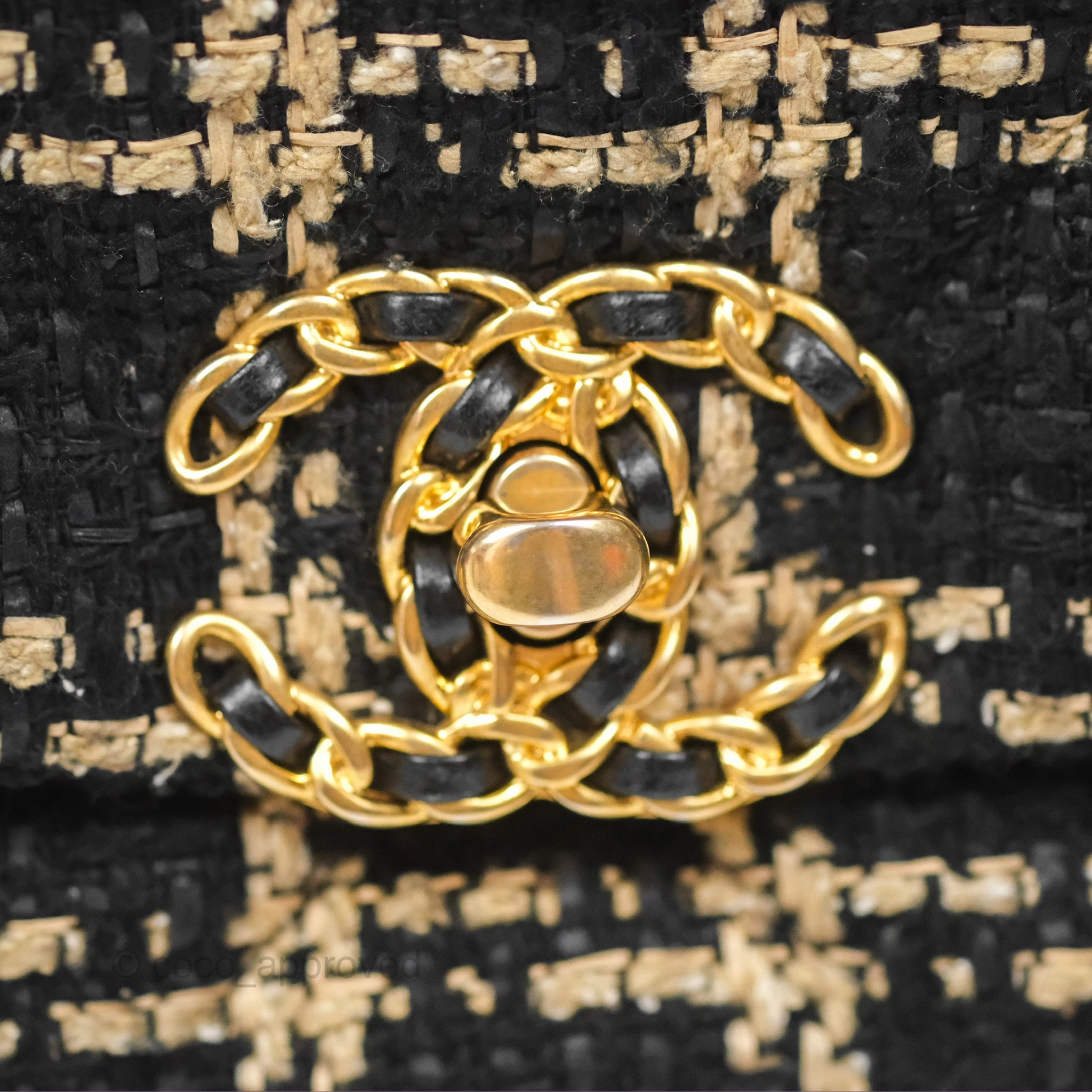 Chanel 19 Small Grid Black Beige Tweed Mixed Hardware