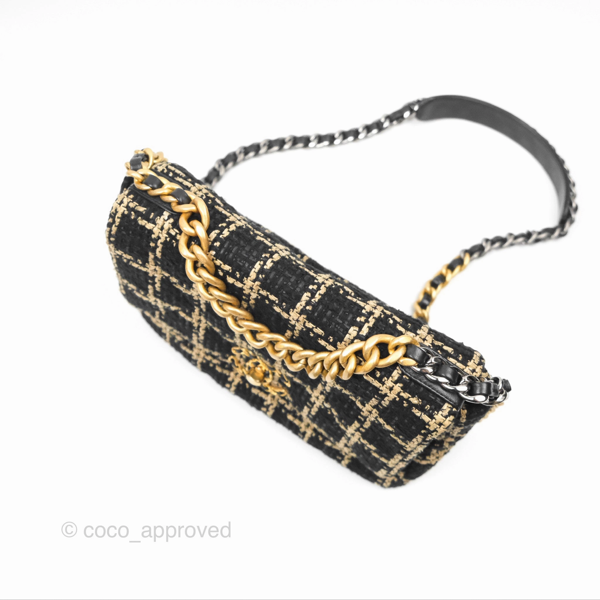 Chanel 19 Small Grid Black Beige Tweed Mixed Hardware