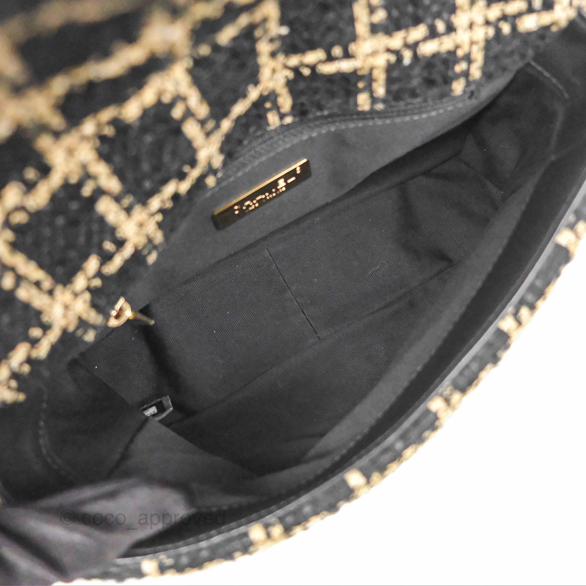Chanel 19 Small Grid Black Beige Tweed Mixed Hardware