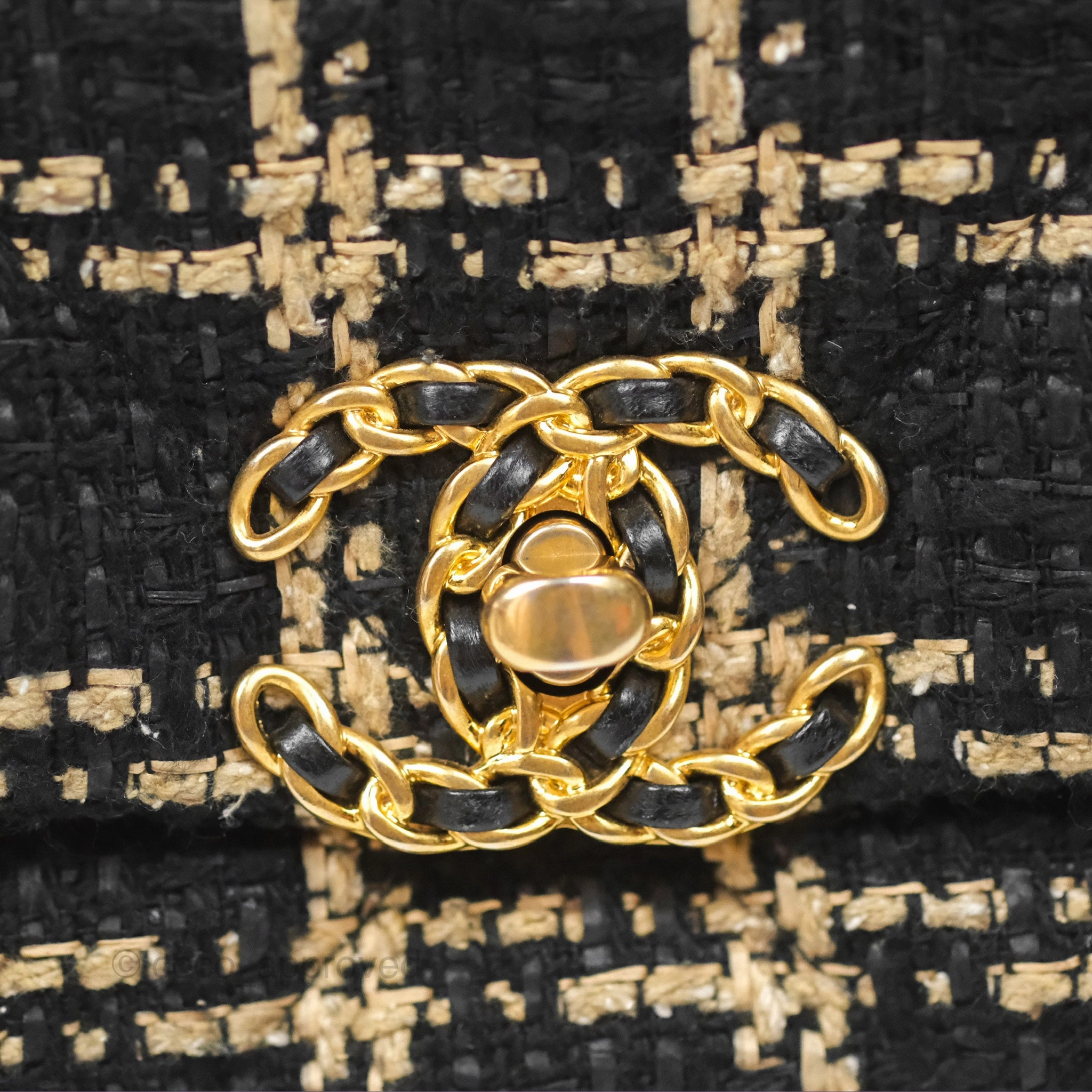 Chanel 19 Small Grid Black Beige Tweed Mixed Hardware