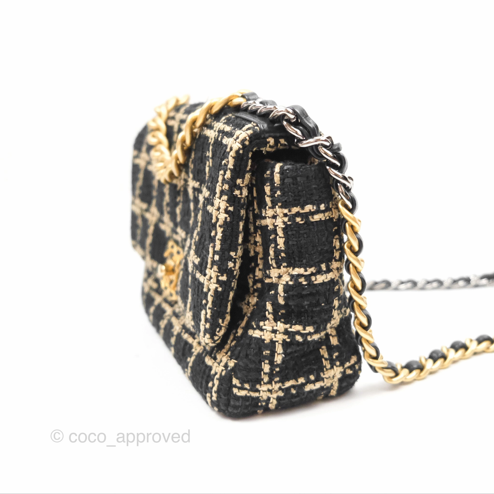 Chanel 19 Small Grid Black Beige Tweed Mixed Hardware