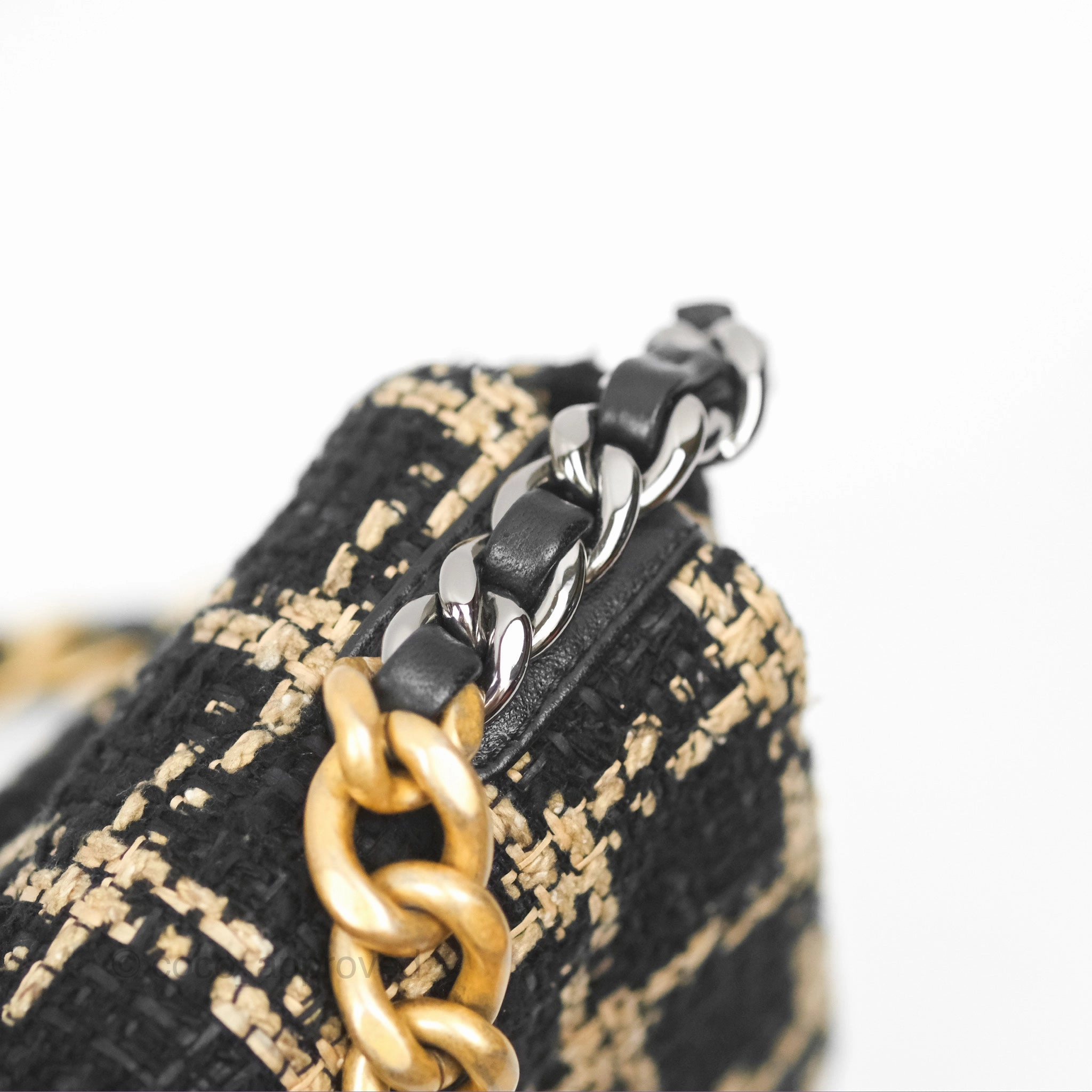Chanel 19 Small Grid Black Beige Tweed Mixed Hardware