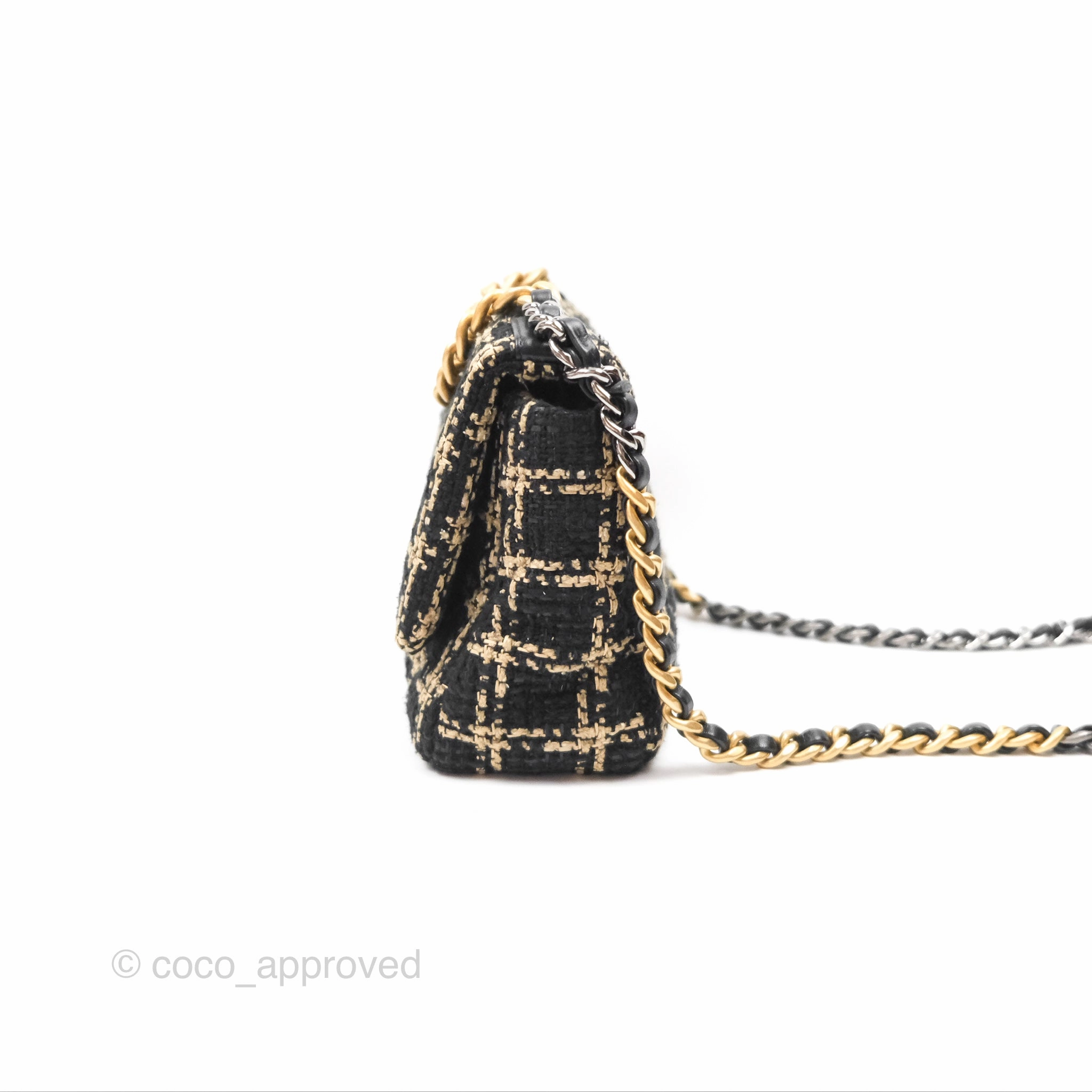 Chanel 19 Small Grid Black Beige Tweed Mixed Hardware