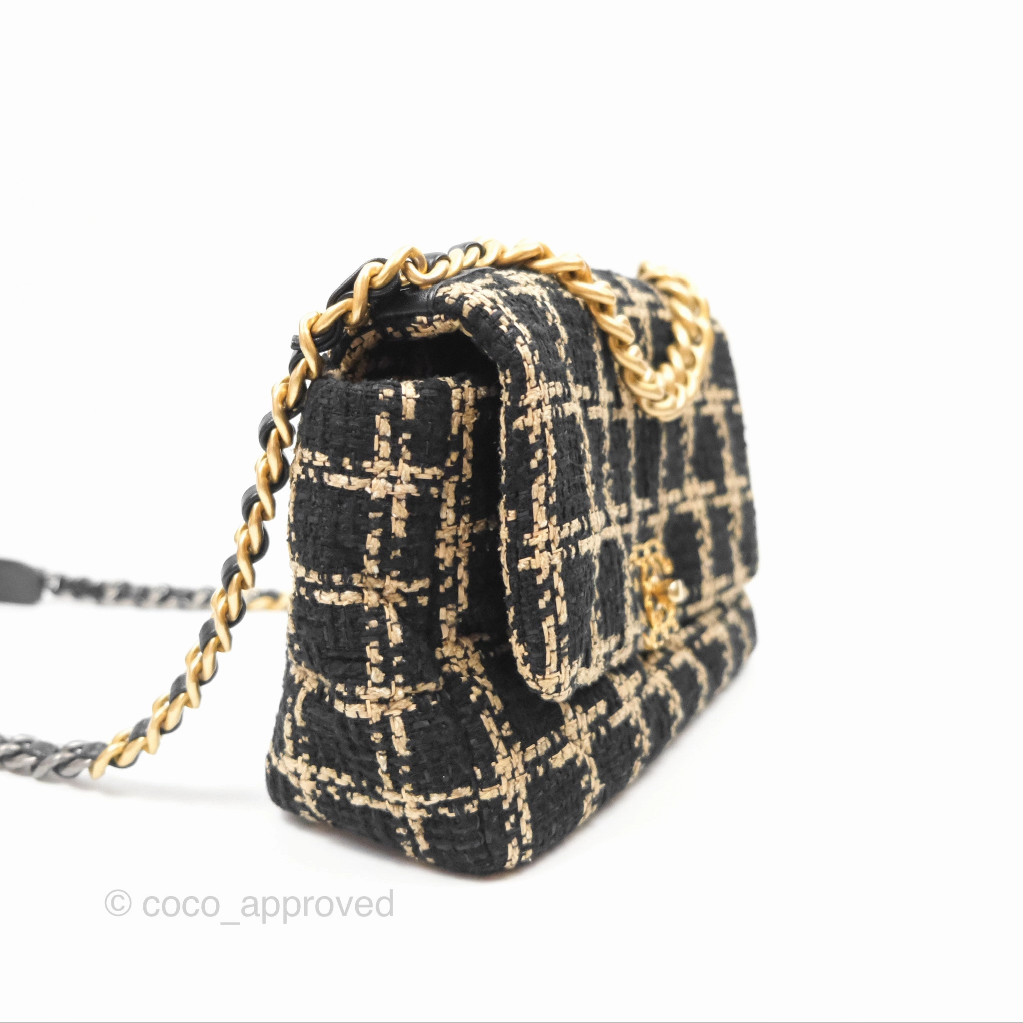 Chanel 19 Small Grid Black Beige Tweed Mixed Hardware