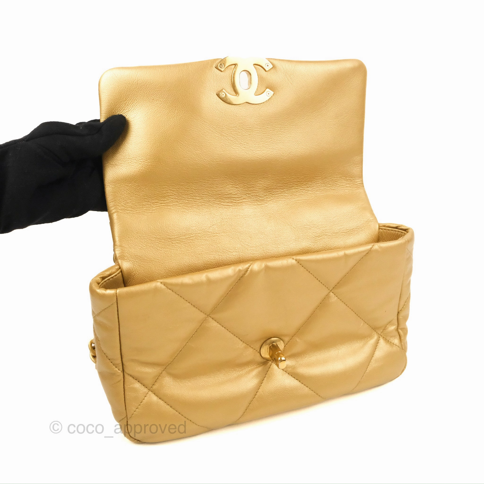 Chanel 19 Small Metallic Gold Lambskin Mixed Hardware