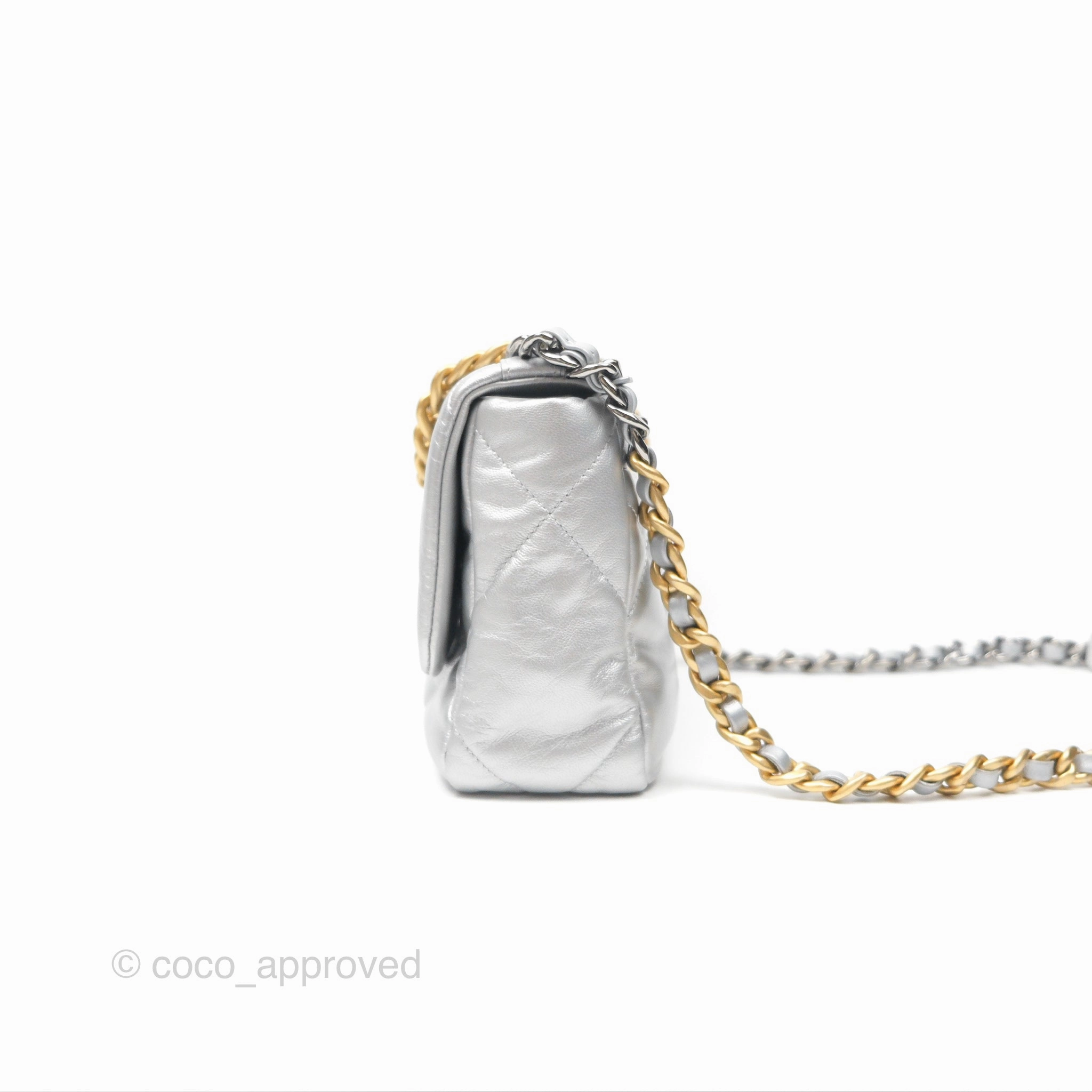 Chanel 19 Small Metallic Silver Goatskin Mixed Hardware