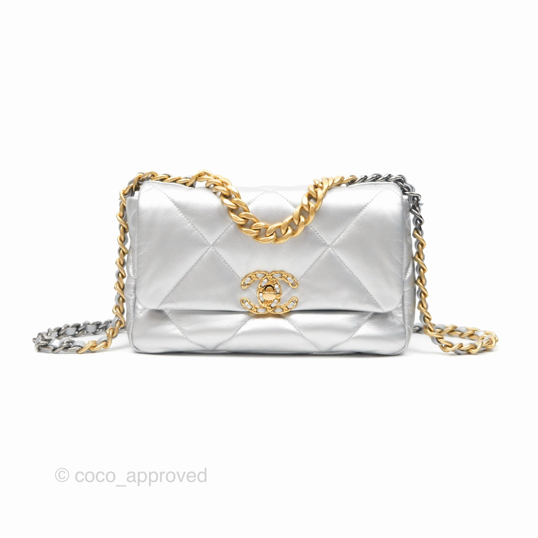 Chanel 19 Small Metallic Silver Goatskin Mixed Hardware