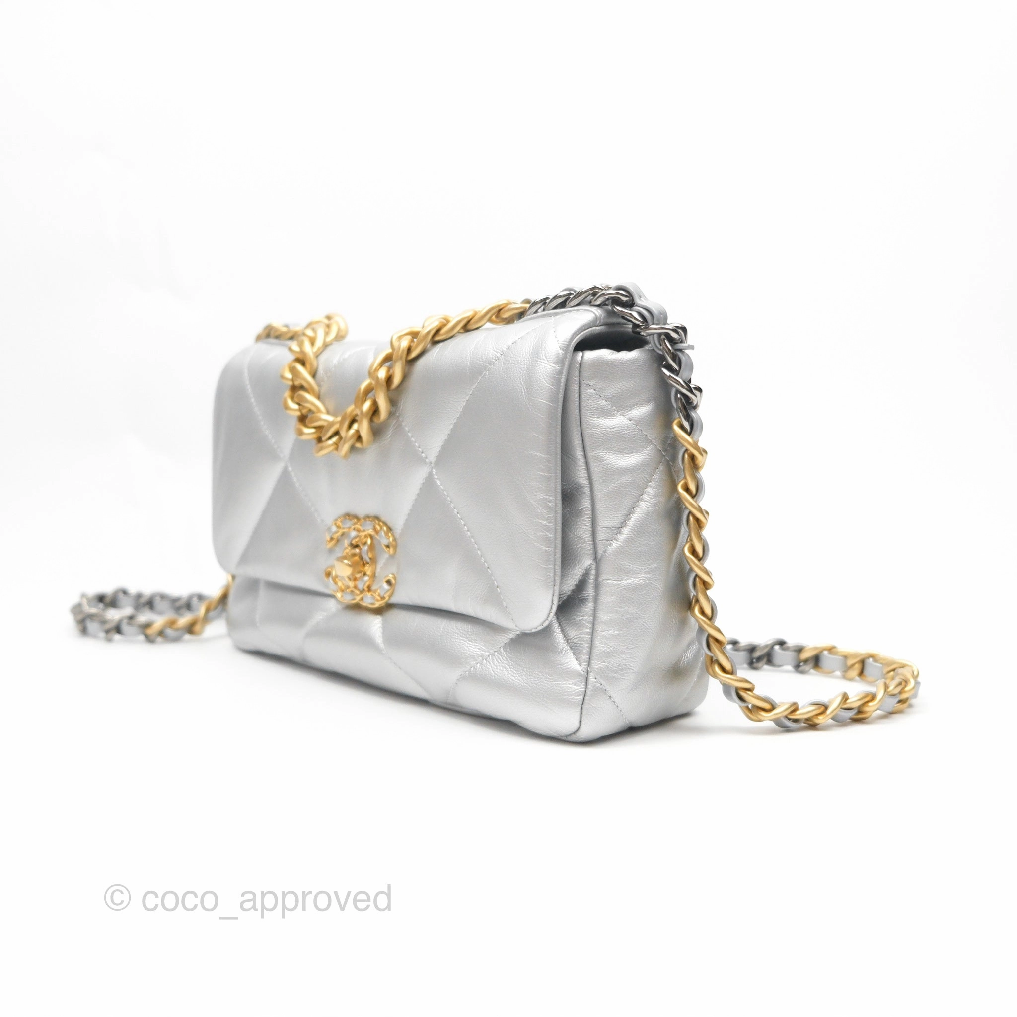 Chanel 19 Small Metallic Silver Goatskin Mixed Hardware