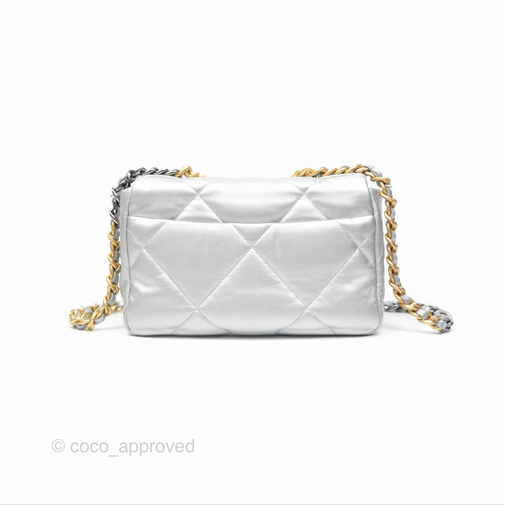 Chanel 19 Small Metallic Silver Goatskin Mixed Hardware