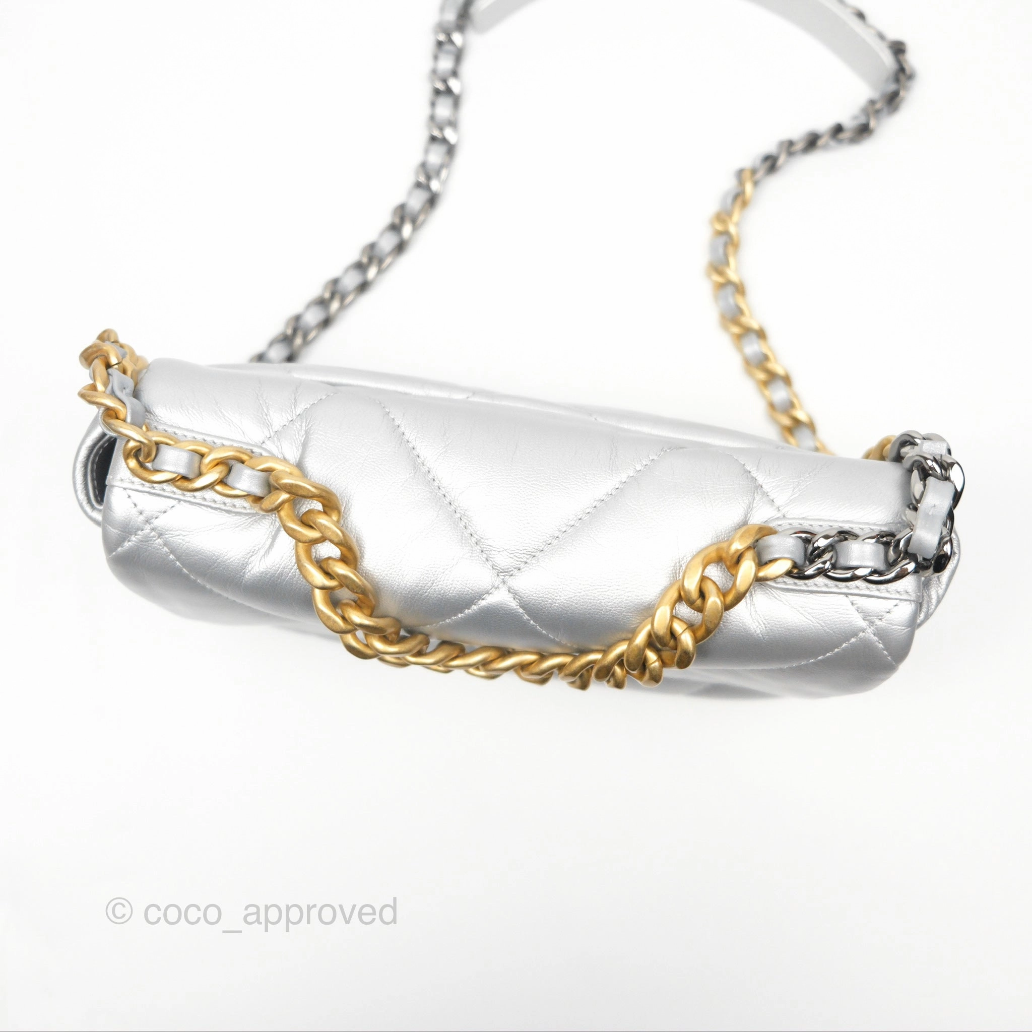 Chanel 19 Small Metallic Silver Goatskin Mixed Hardware