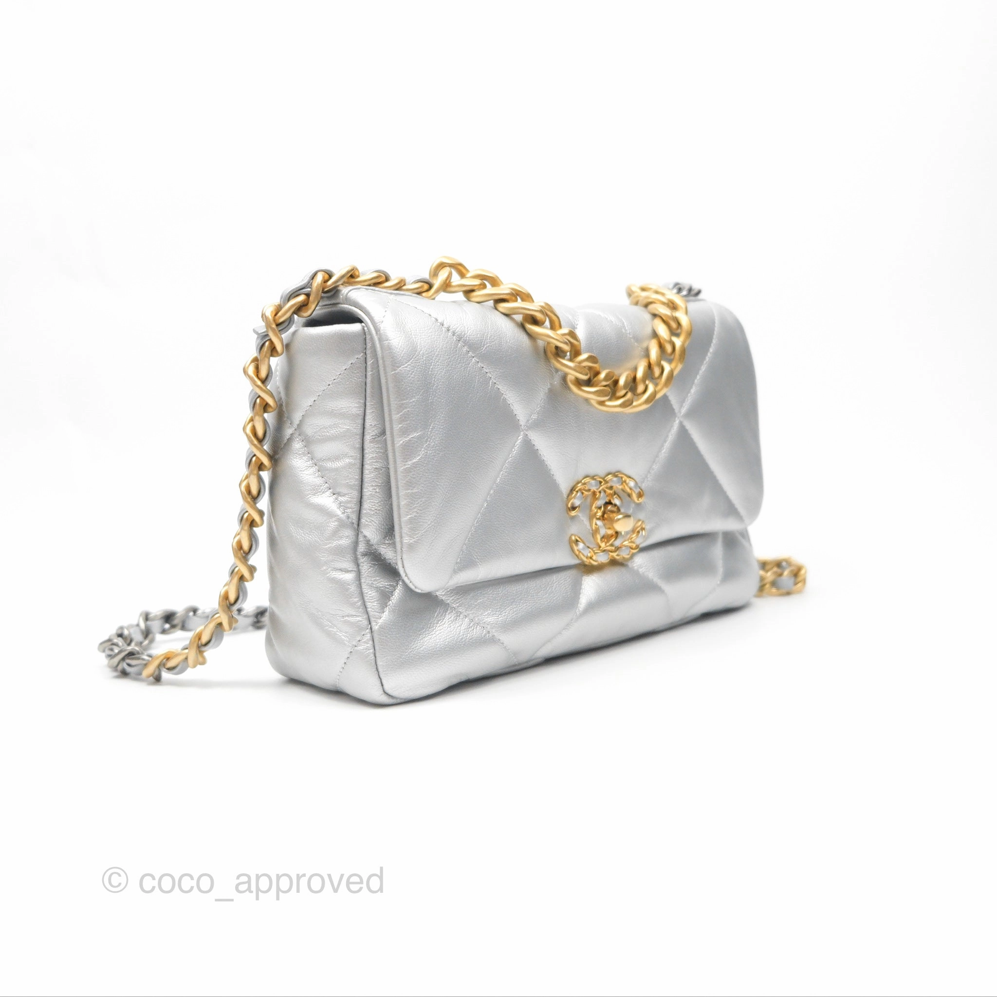 Chanel 19 Small Metallic Silver Goatskin Mixed Hardware