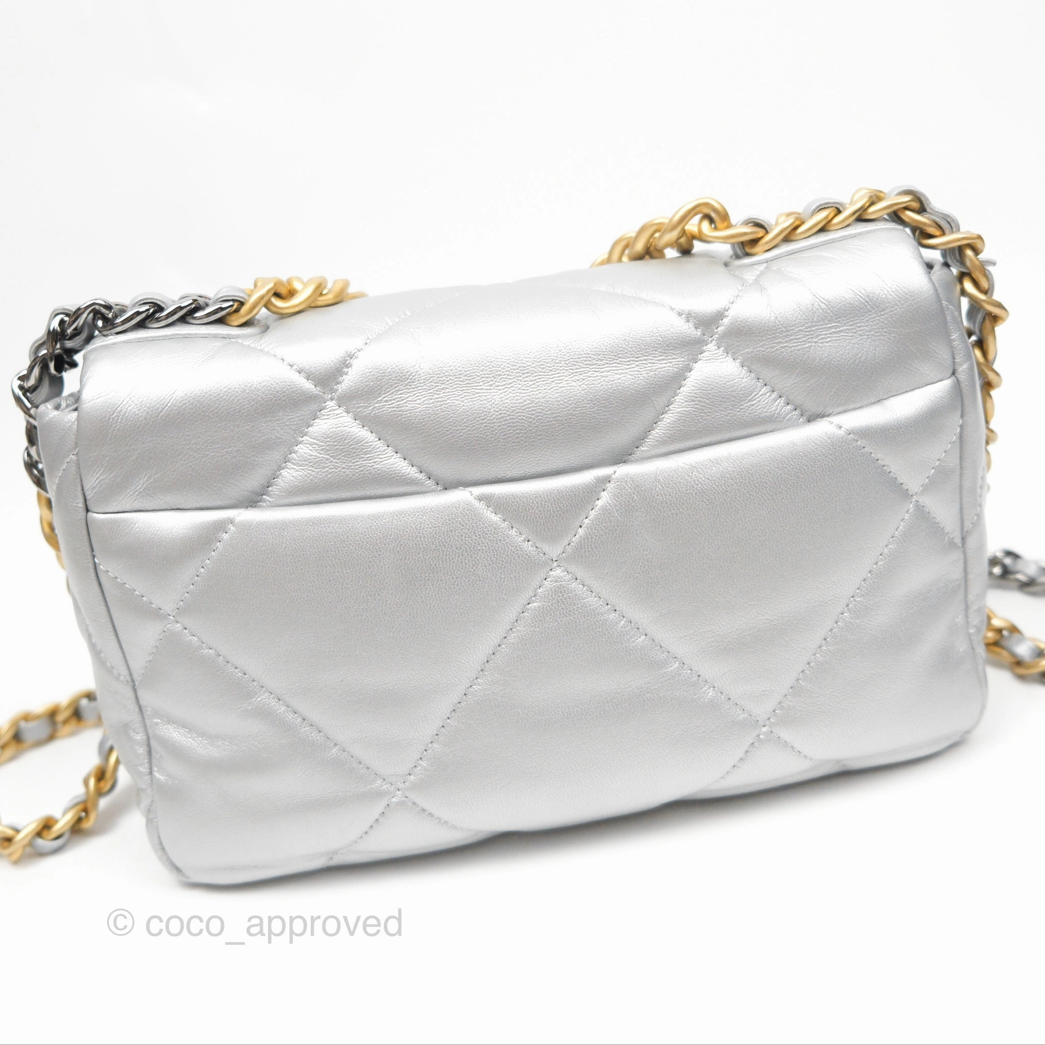 Chanel 19 Small Metallic Silver Goatskin Mixed Hardware