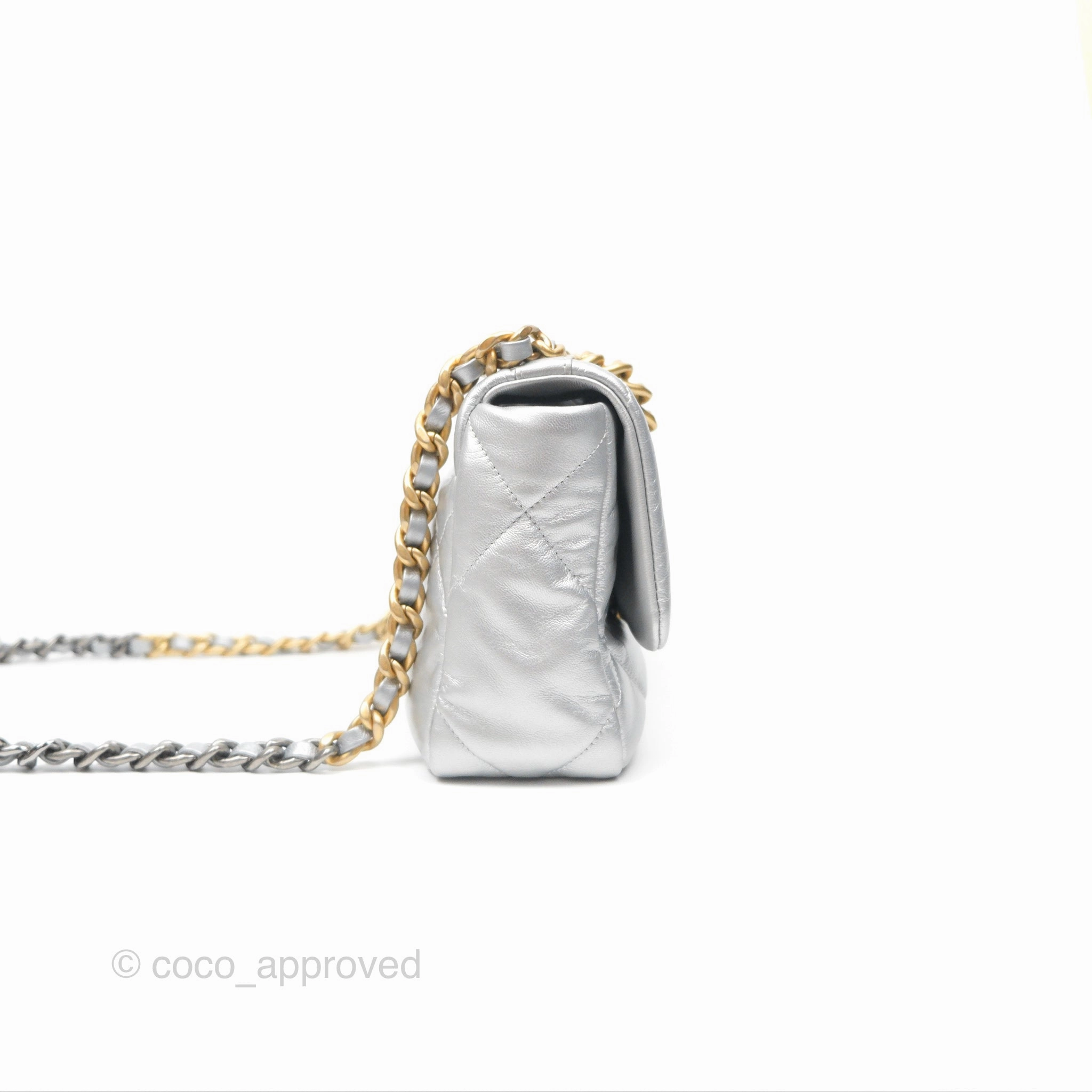 Chanel 19 Small Metallic Silver Goatskin Mixed Hardware