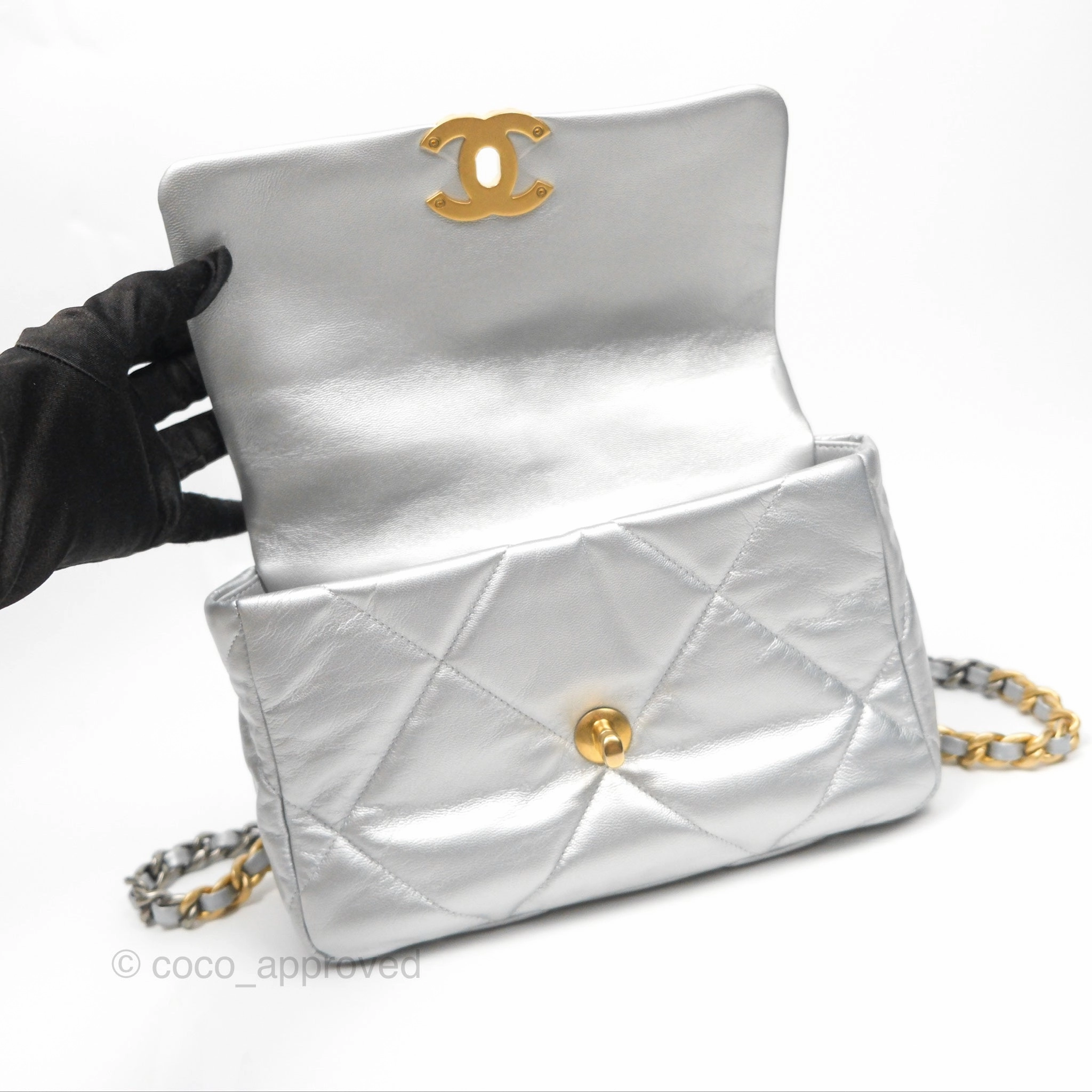 Chanel 19 Small Metallic Silver Goatskin Mixed Hardware