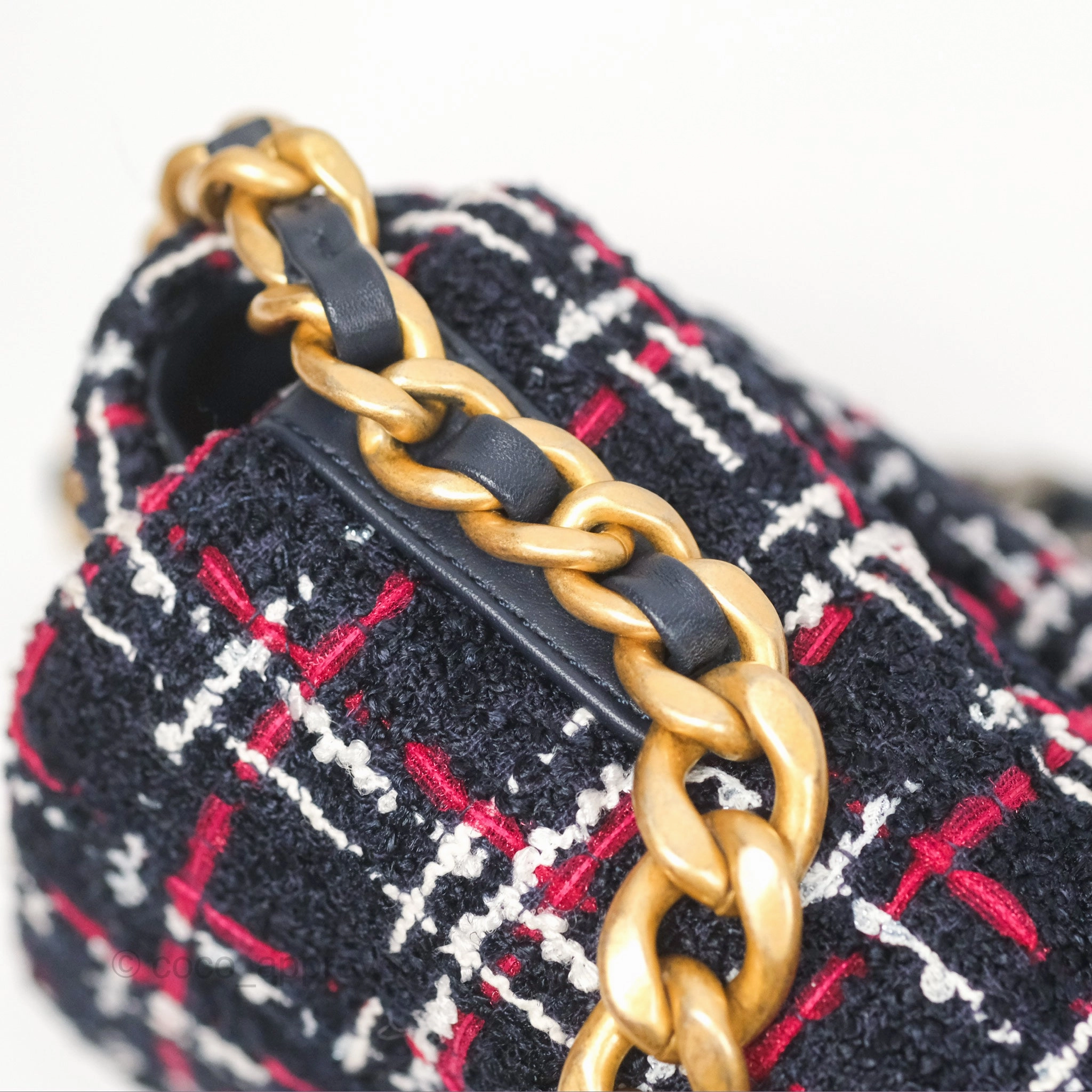 Chanel 19 Small Navy Grid Tweed Mixed Hardware