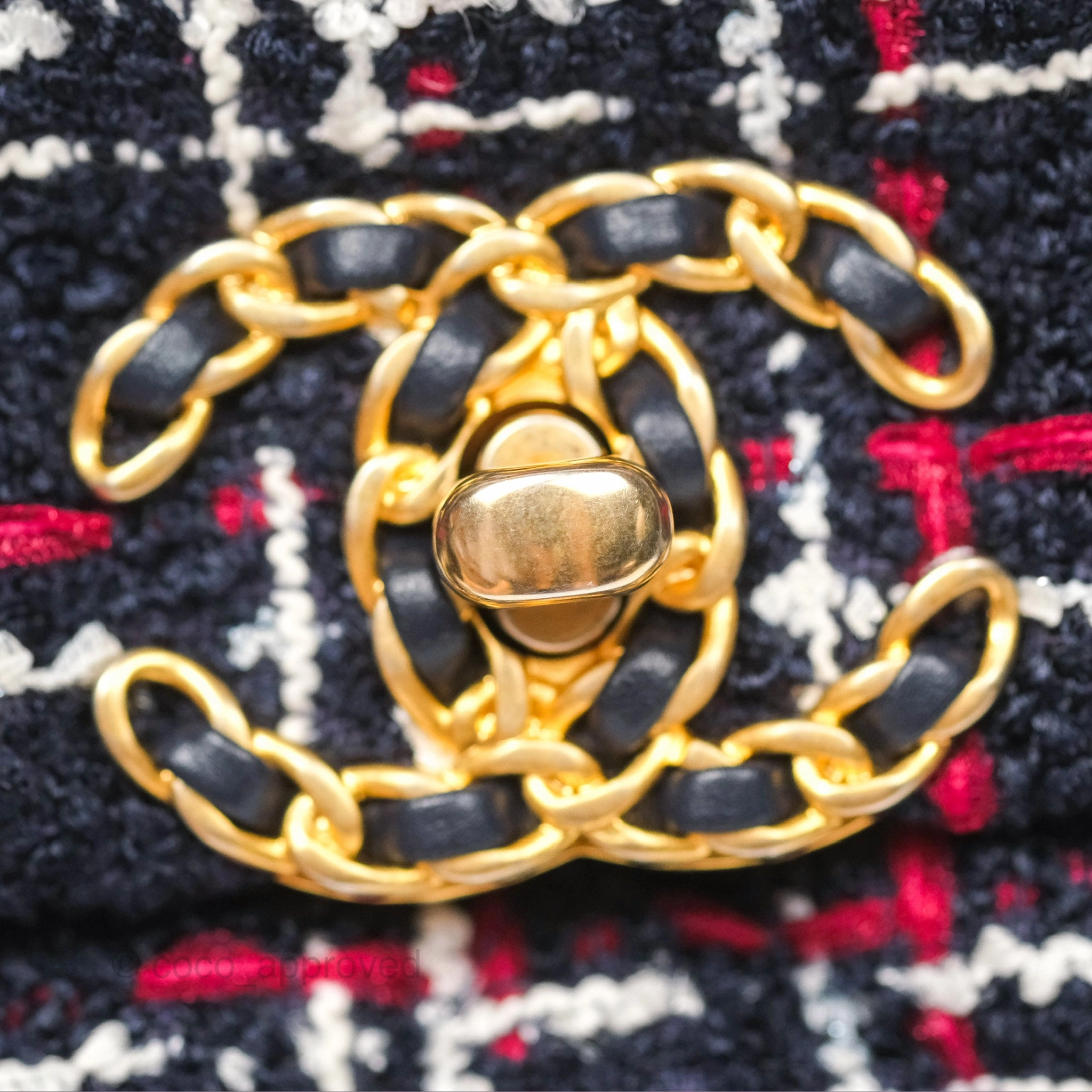 Chanel 19 Small Navy Grid Tweed Mixed Hardware