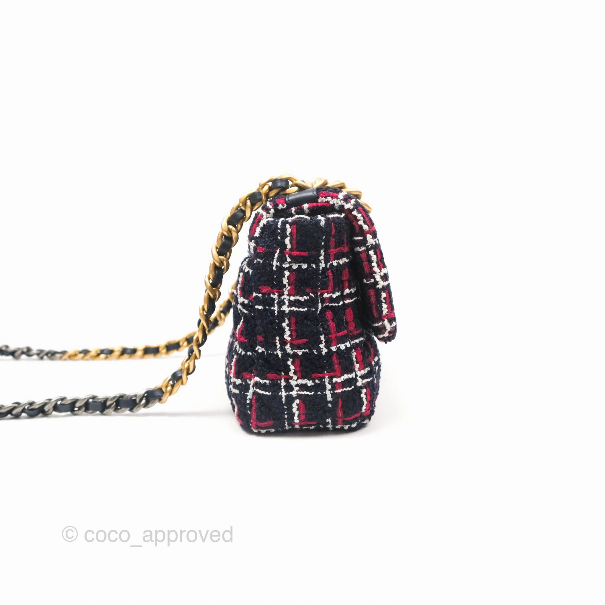 Chanel 19 Small Navy Grid Tweed Mixed Hardware