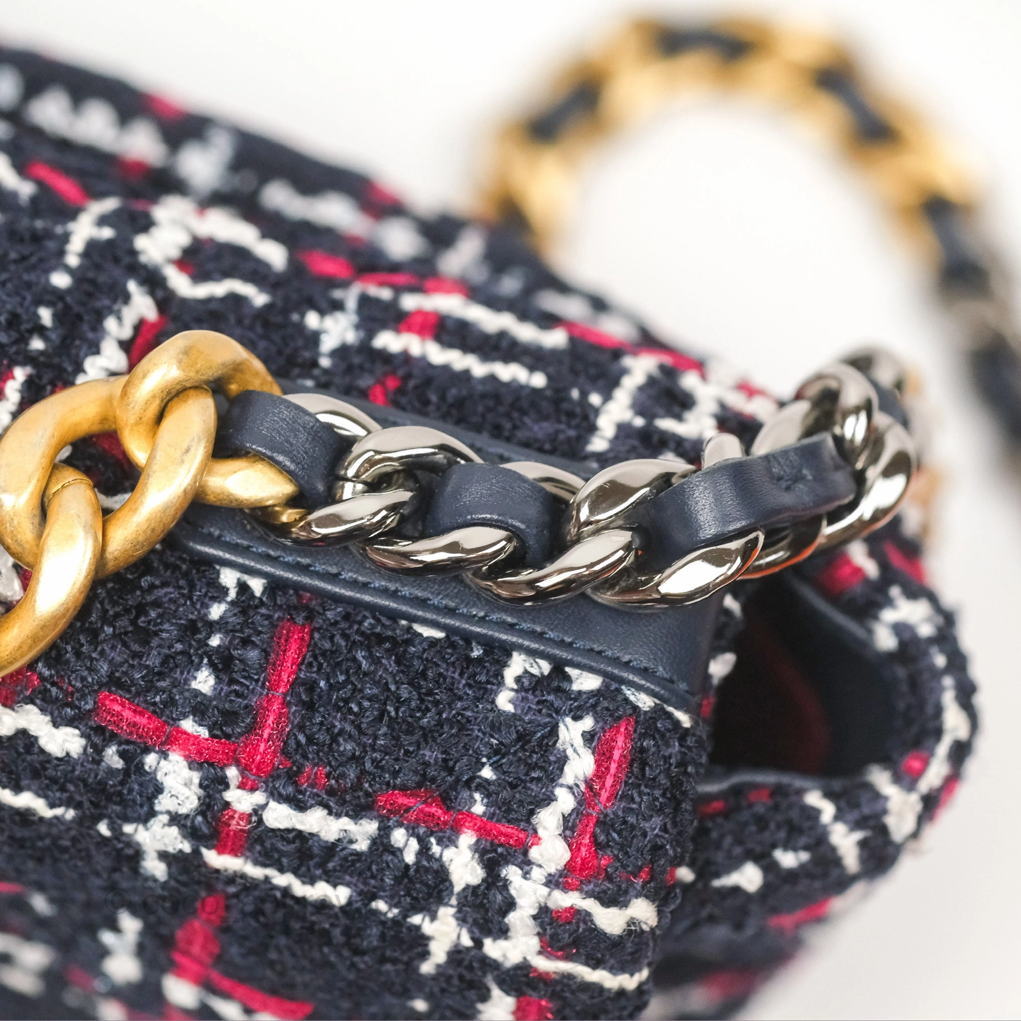 Chanel 19 Small Navy Grid Tweed Mixed Hardware