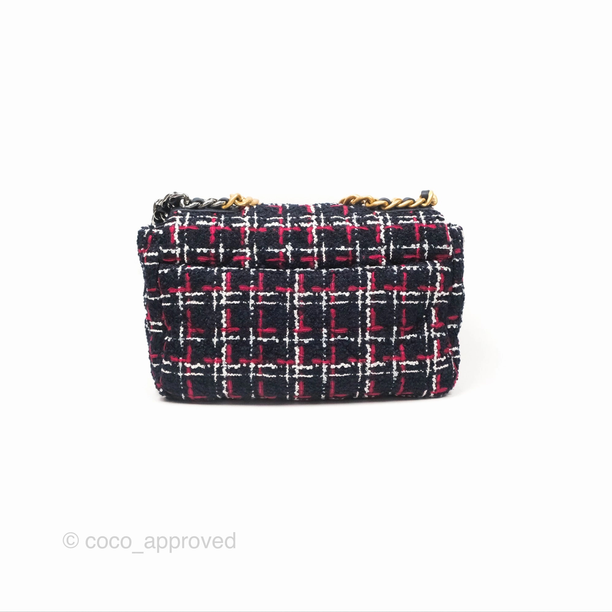 Chanel 19 Small Navy Grid Tweed Mixed Hardware