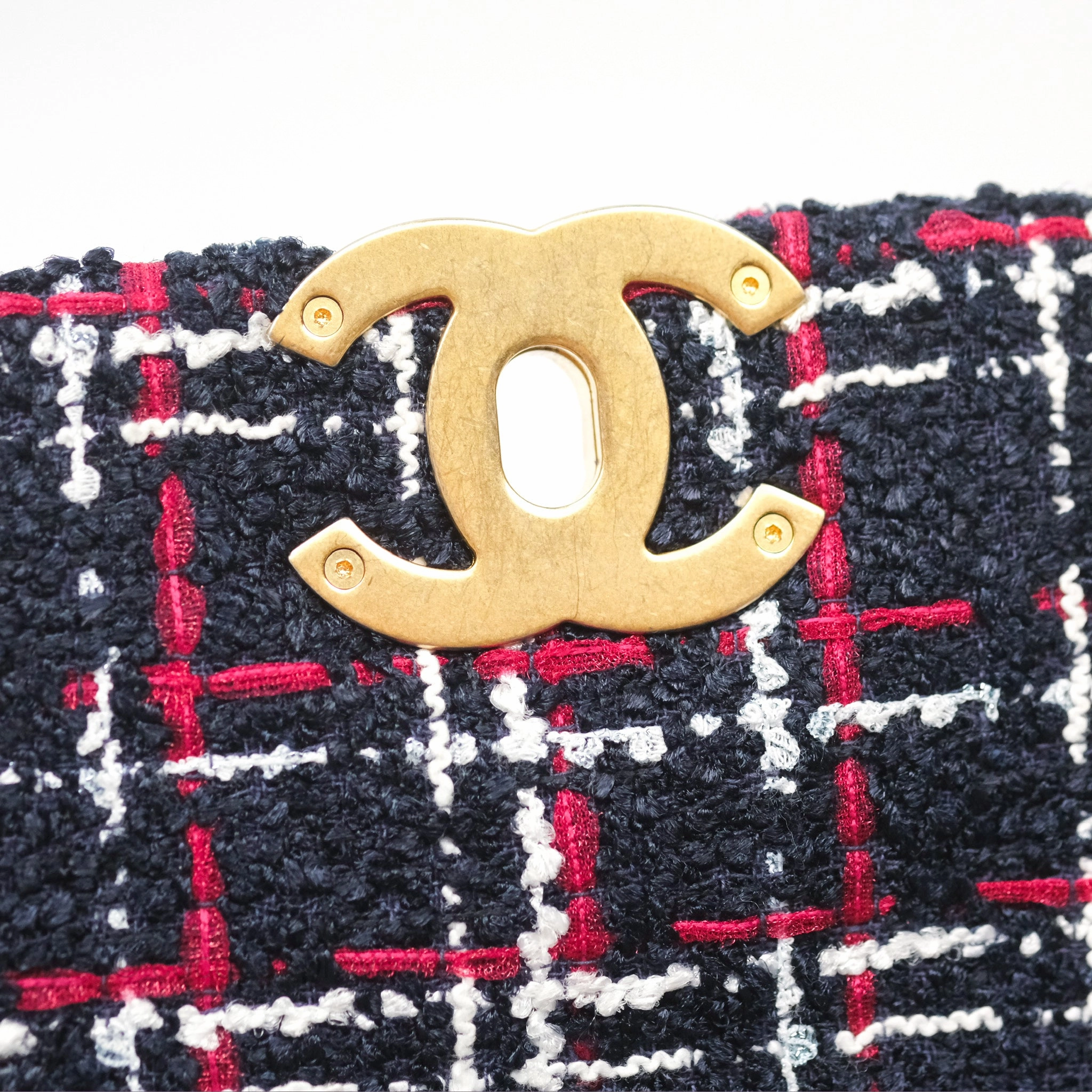 Chanel 19 Small Navy Grid Tweed Mixed Hardware
