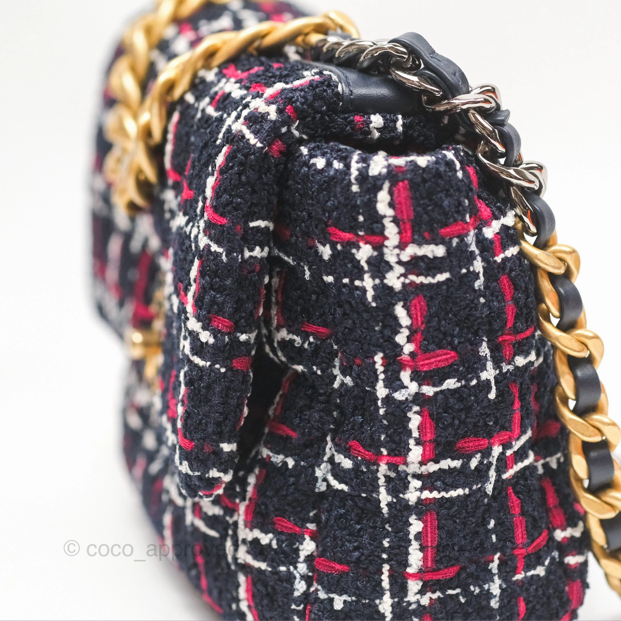 Chanel 19 Small Navy Grid Tweed Mixed Hardware