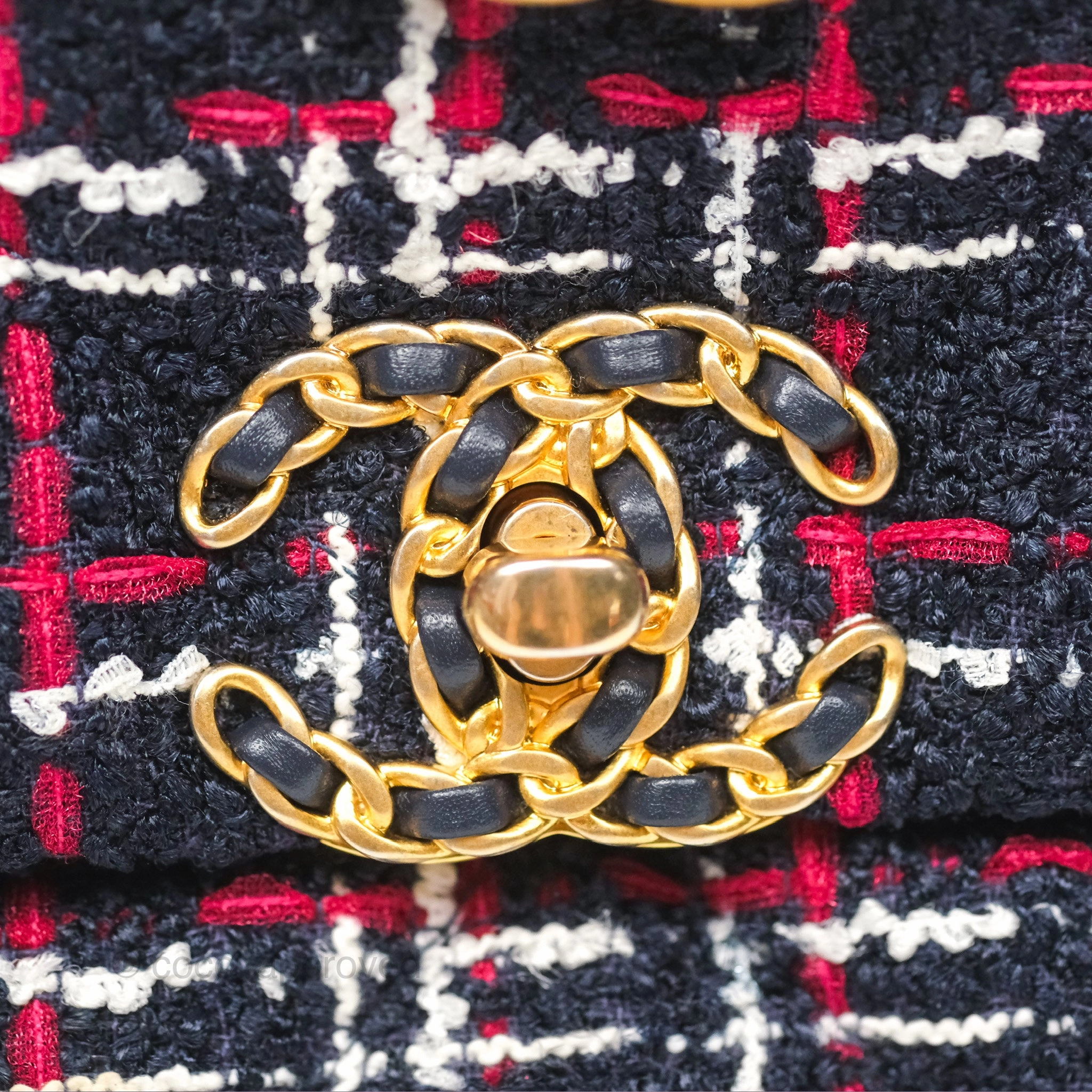 Chanel 19 Small Navy Grid Tweed Mixed Hardware
