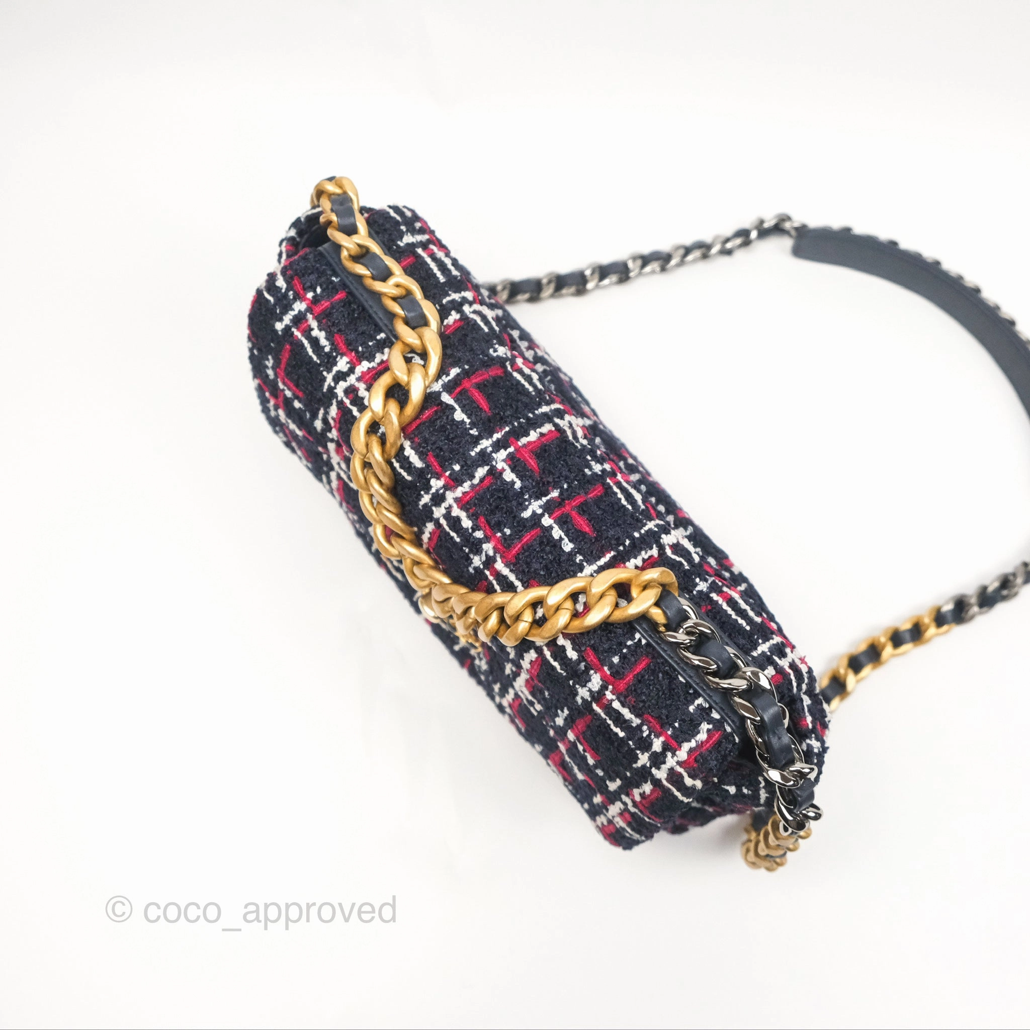 Chanel 19 Small Navy Grid Tweed Mixed Hardware