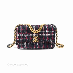 Chanel 19 Small Navy Grid Tweed Mixed Hardware