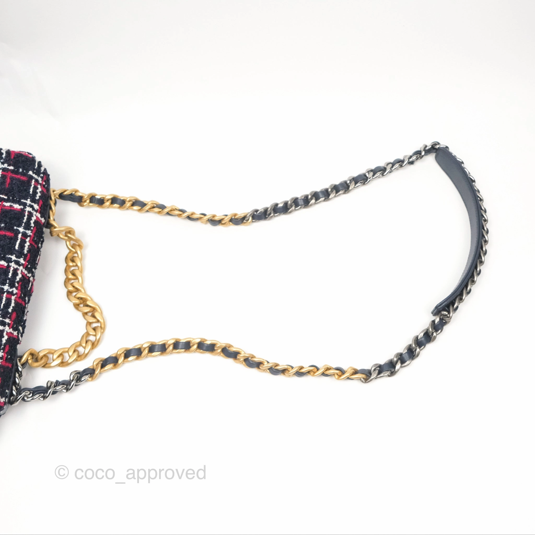 Chanel 19 Small Navy Grid Tweed Mixed Hardware