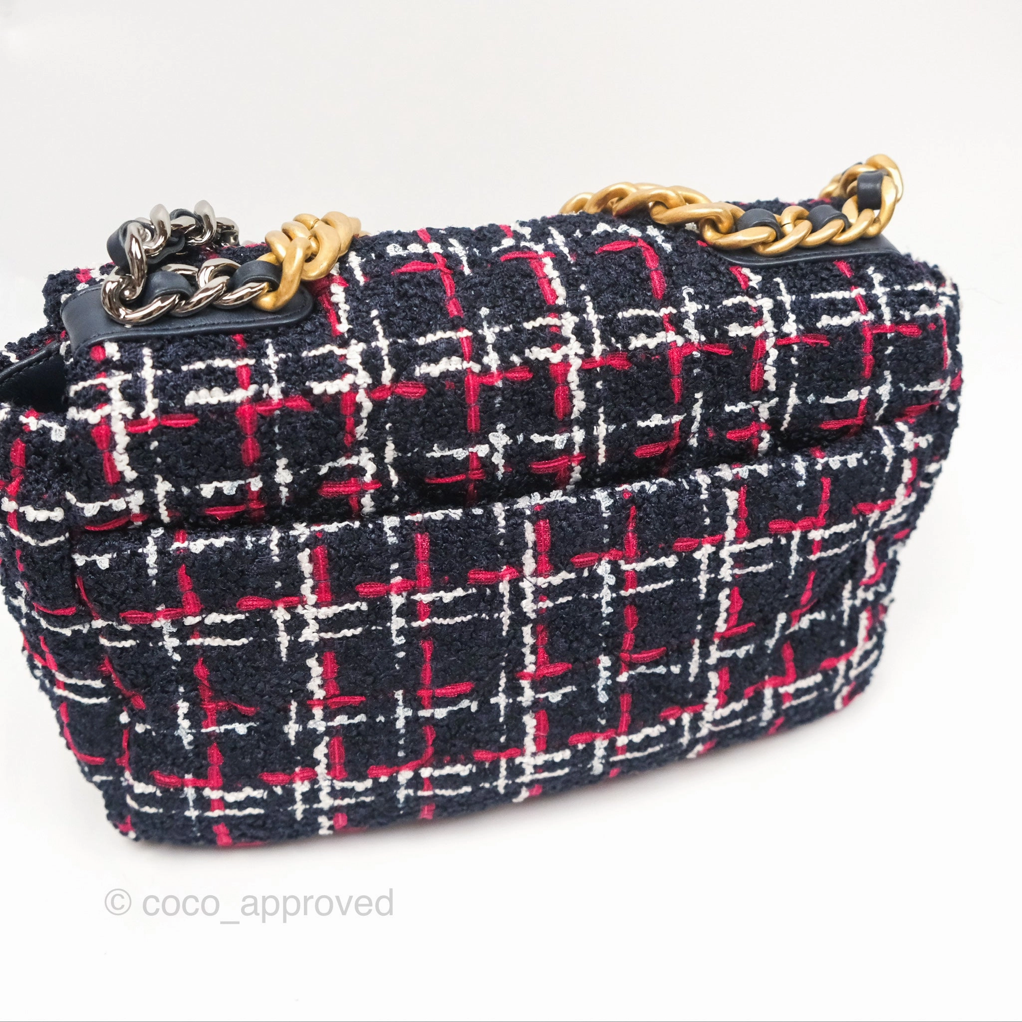Chanel 19 Small Navy Grid Tweed Mixed Hardware