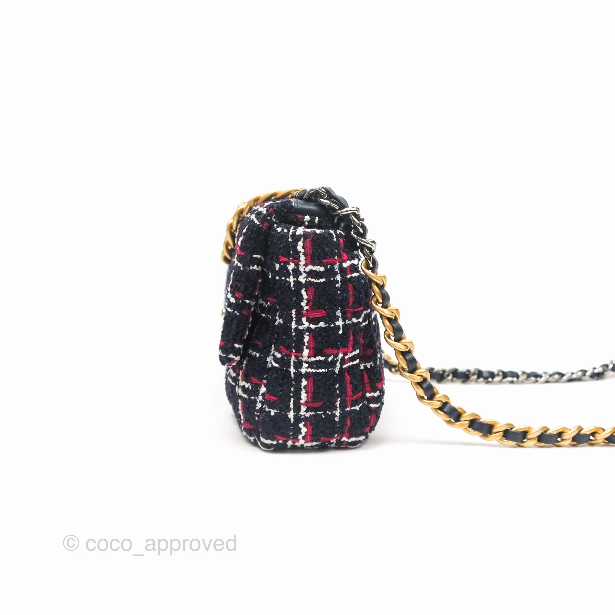 Chanel 19 Small Navy Grid Tweed Mixed Hardware