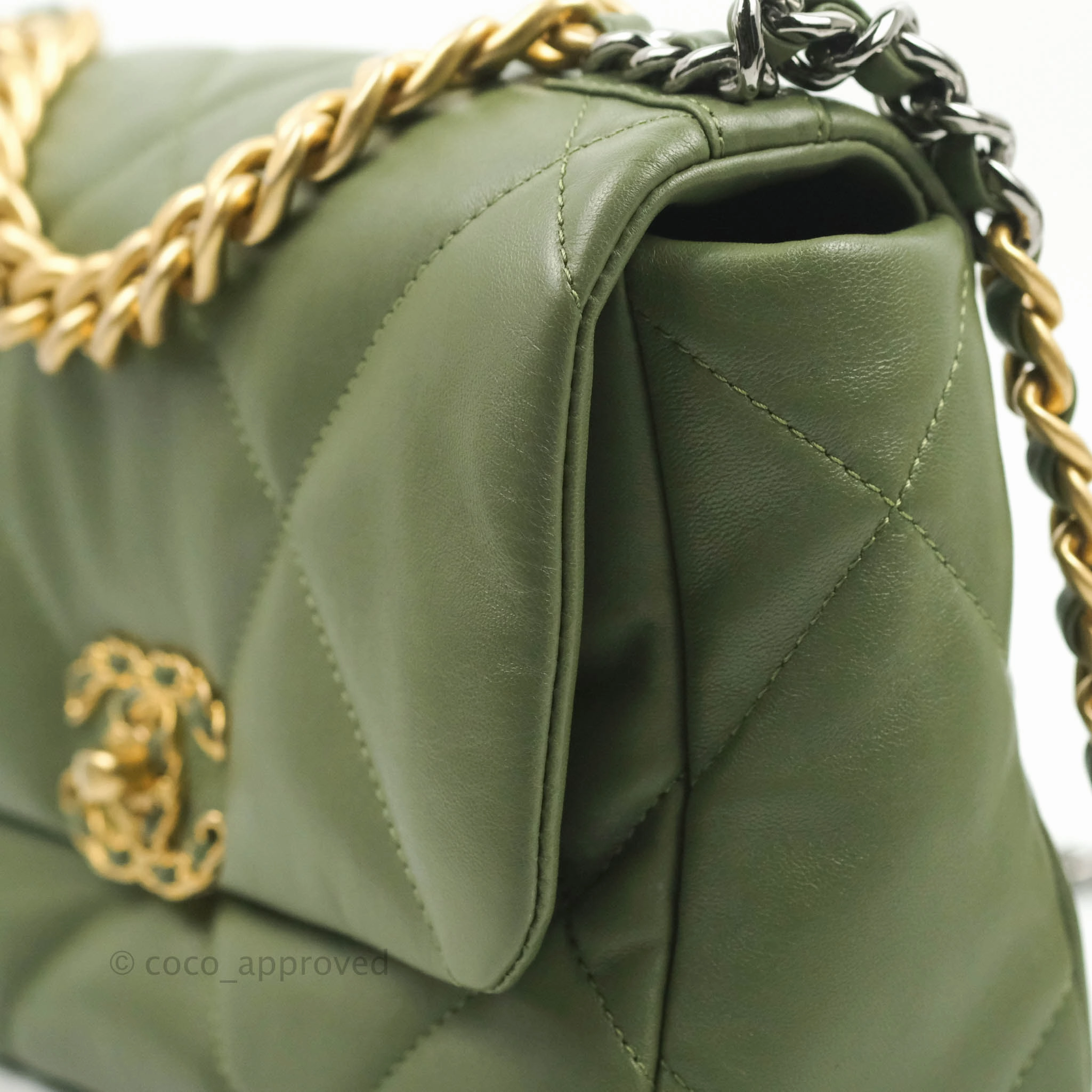 Chanel 19 Small Olive Green Mixed Hardware