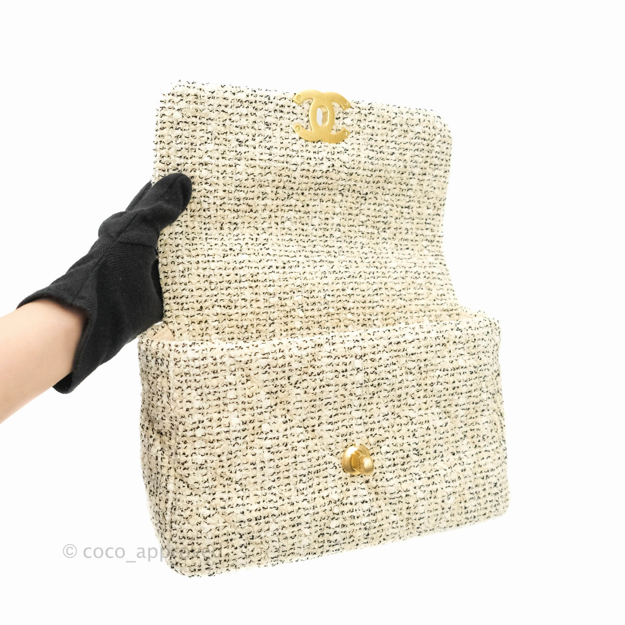 Chanel 19 Small Oreo Tweed Cream Mixed Hardware