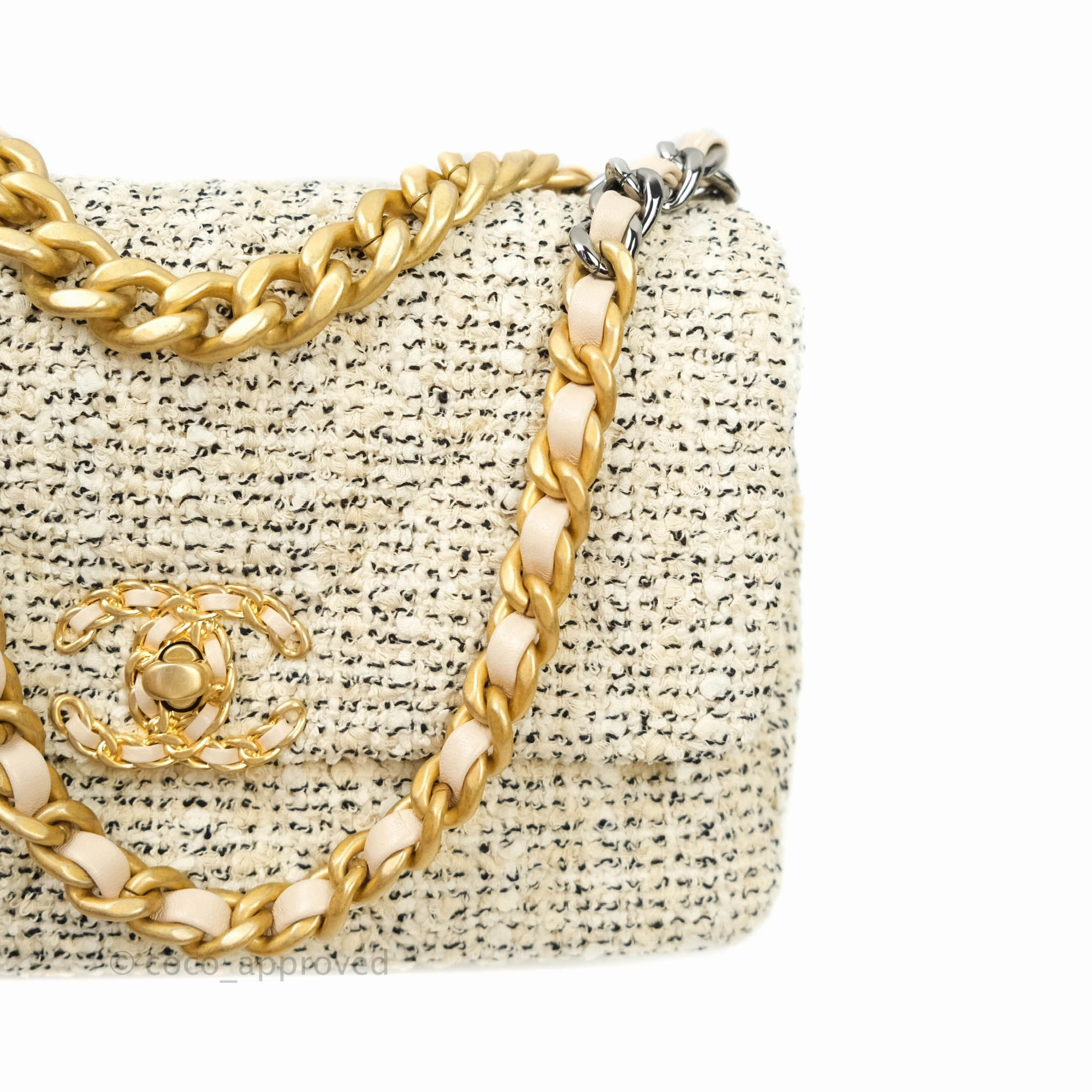 Chanel 19 Small Oreo Tweed Cream Mixed Hardware