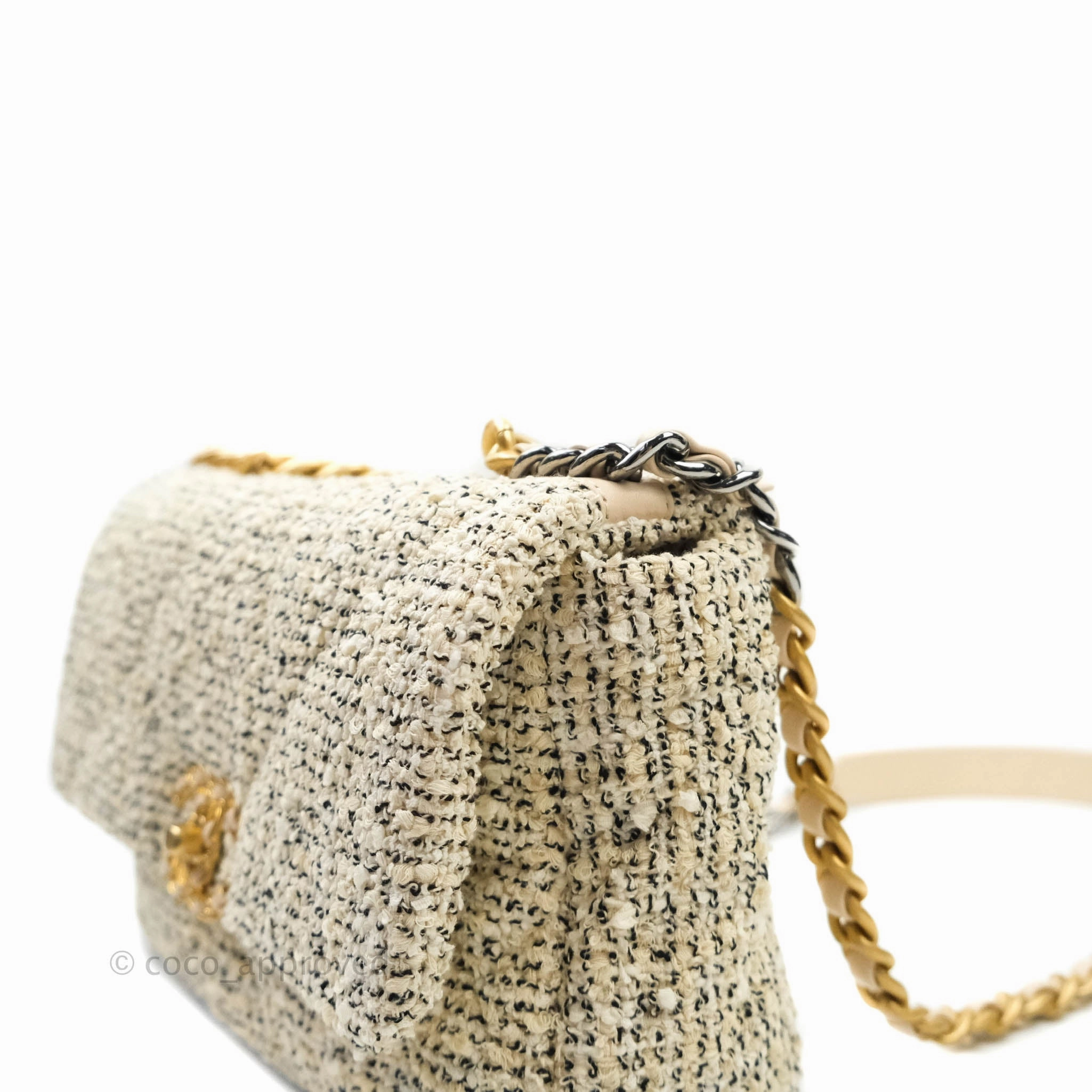 Chanel 19 Small Oreo Tweed Cream Mixed Hardware