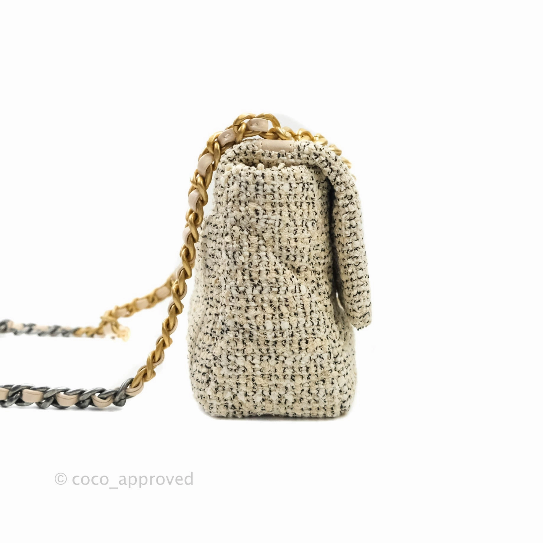 Chanel 19 Small Oreo Tweed Cream Mixed Hardware