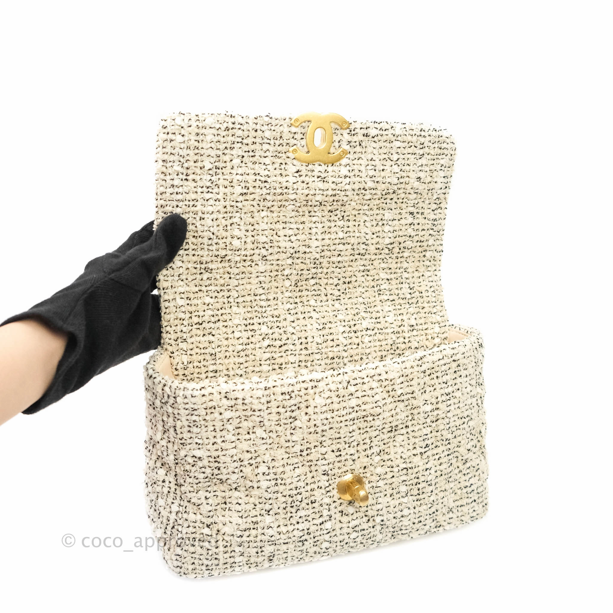 Chanel 19 Small Tweed Cream Mixed Hardware