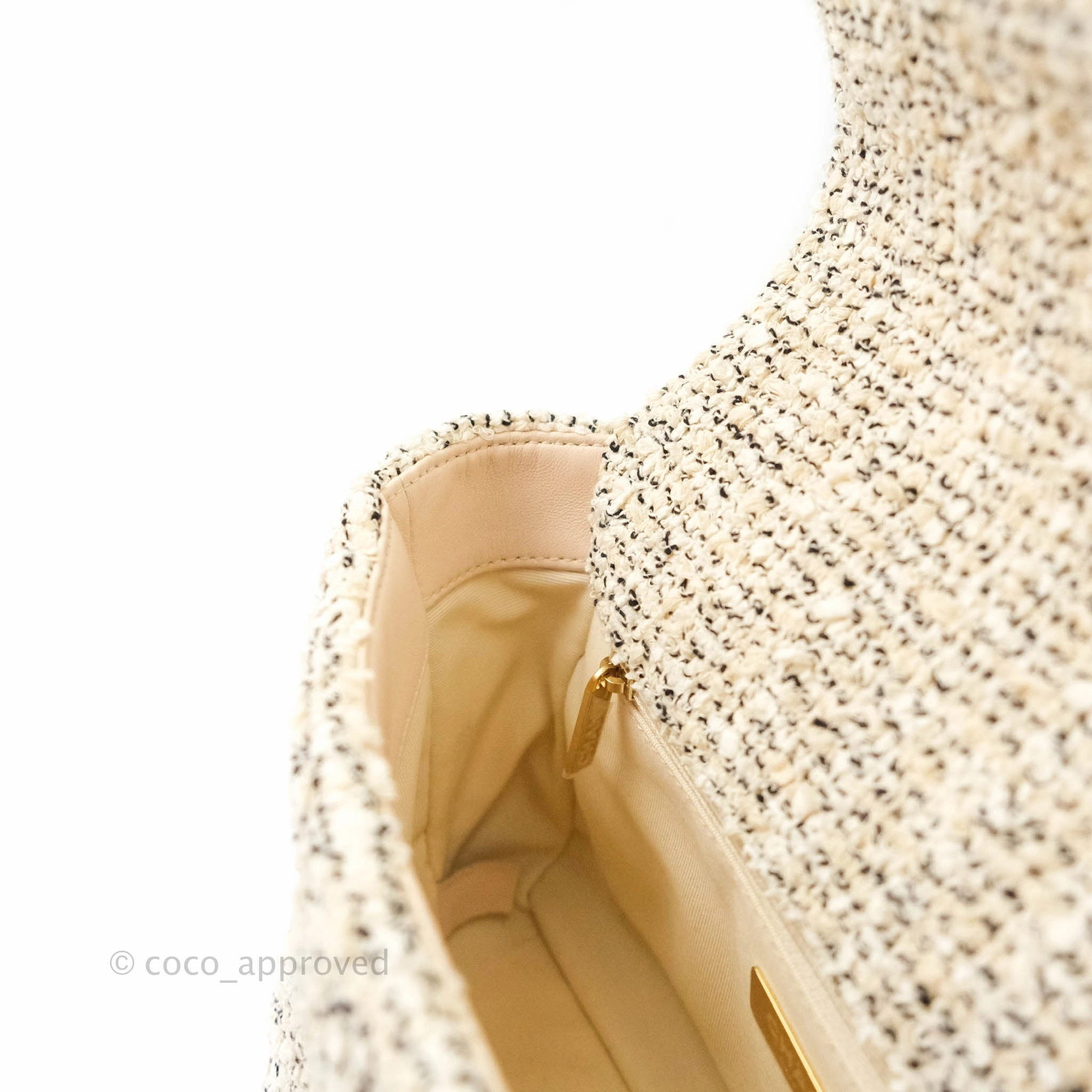 Chanel 19 Small Tweed Cream Mixed Hardware
