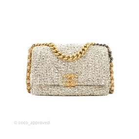 Chanel 19 Small Tweed Cream Mixed Hardware