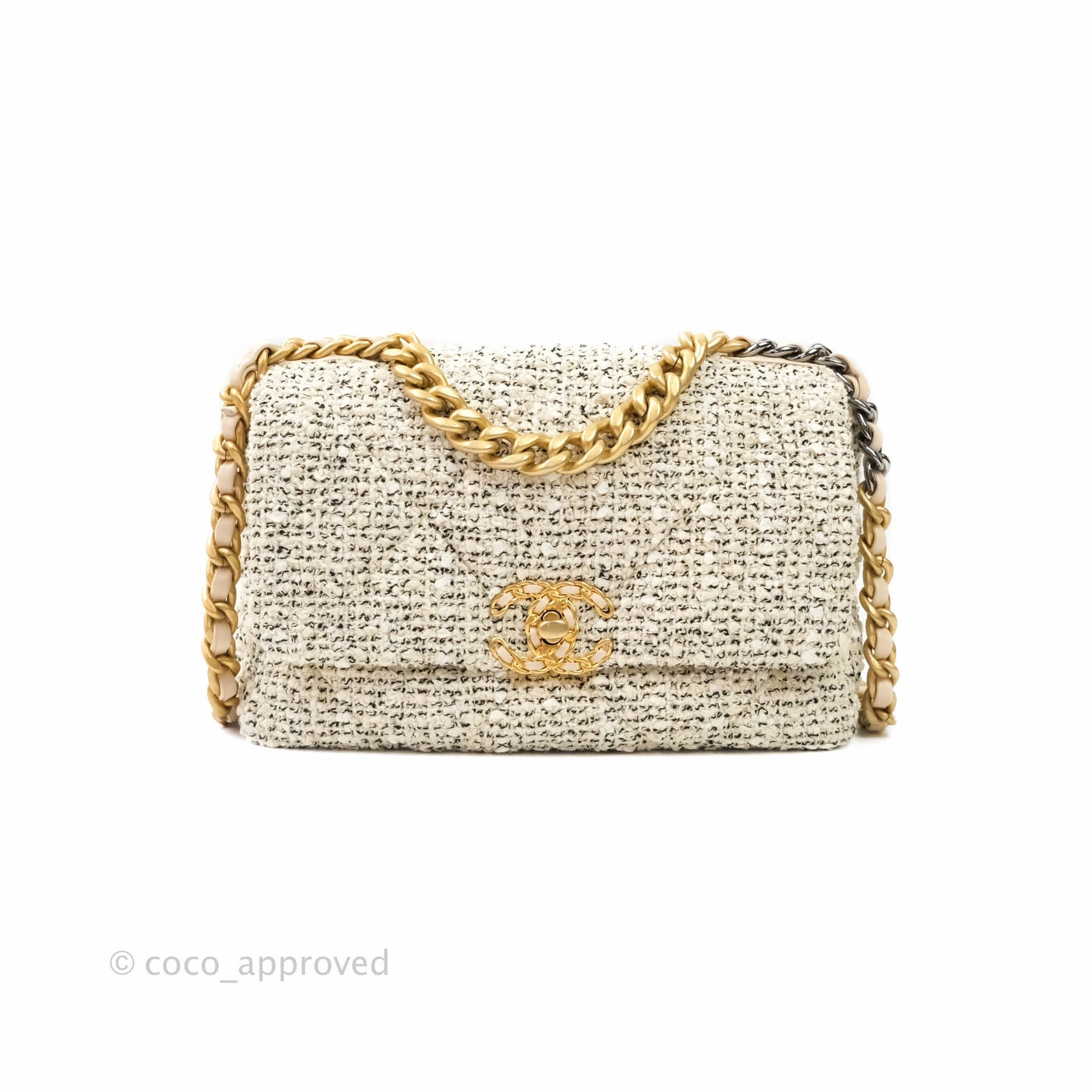 Chanel 19 Small Tweed Cream Mixed Hardware