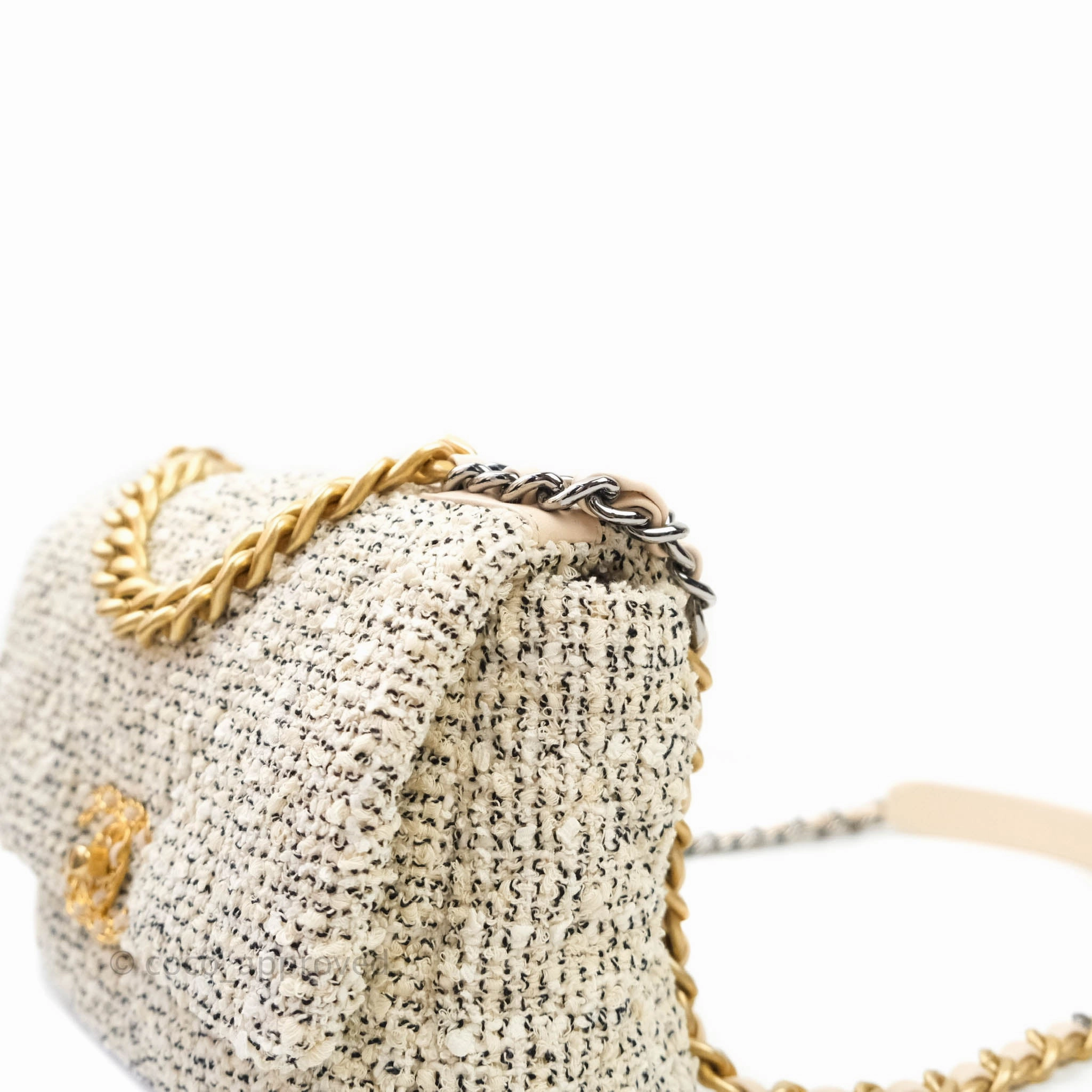 Chanel 19 Small Tweed Cream Mixed Hardware