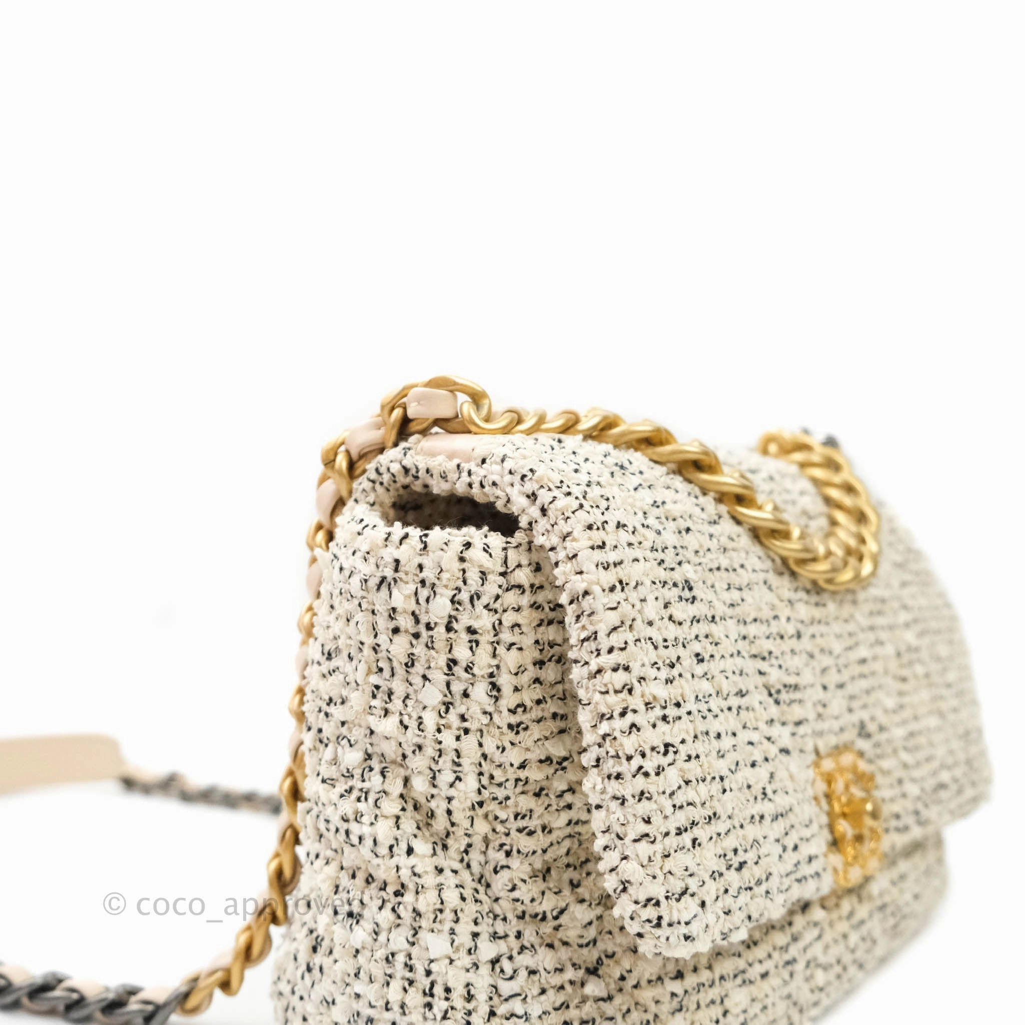 Chanel 19 Small Tweed Cream Mixed Hardware