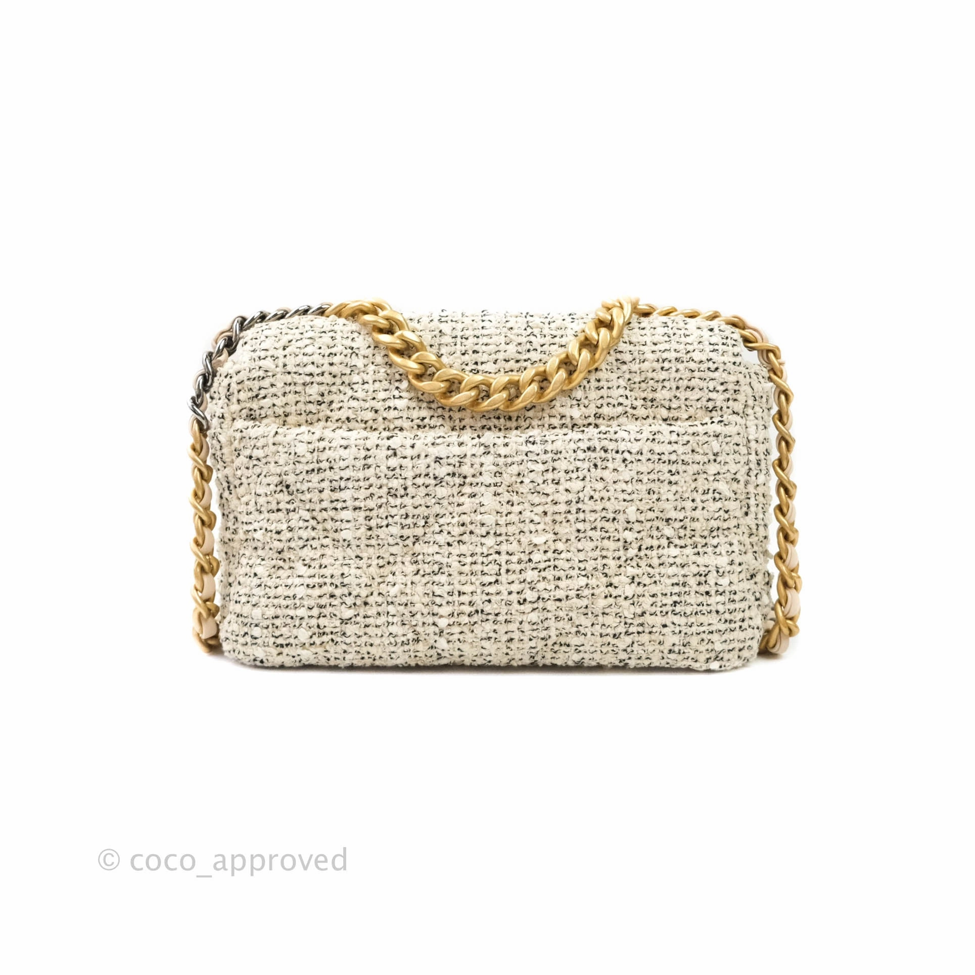 Chanel 19 Small Tweed Cream Mixed Hardware