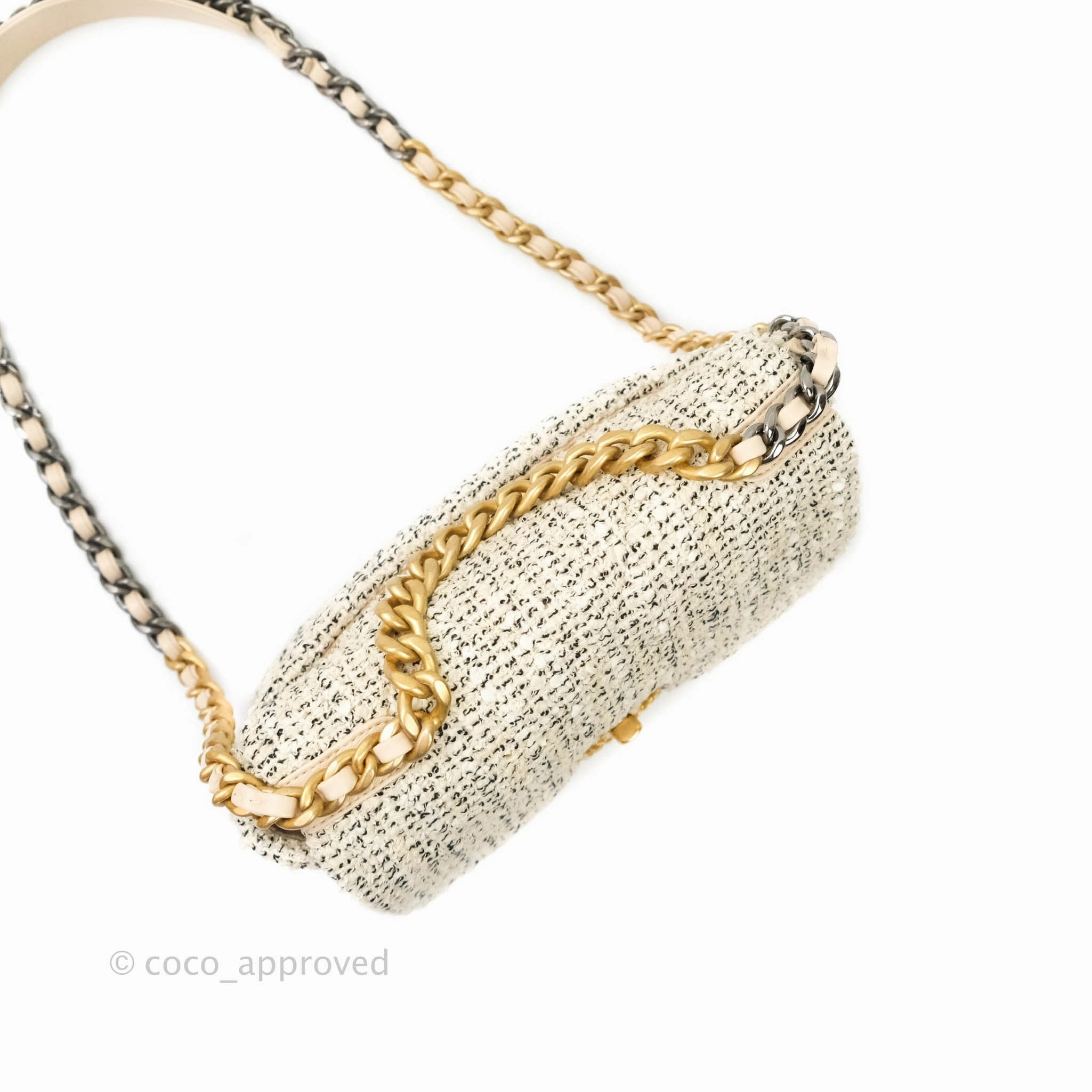 Chanel 19 Small Tweed Cream Mixed Hardware