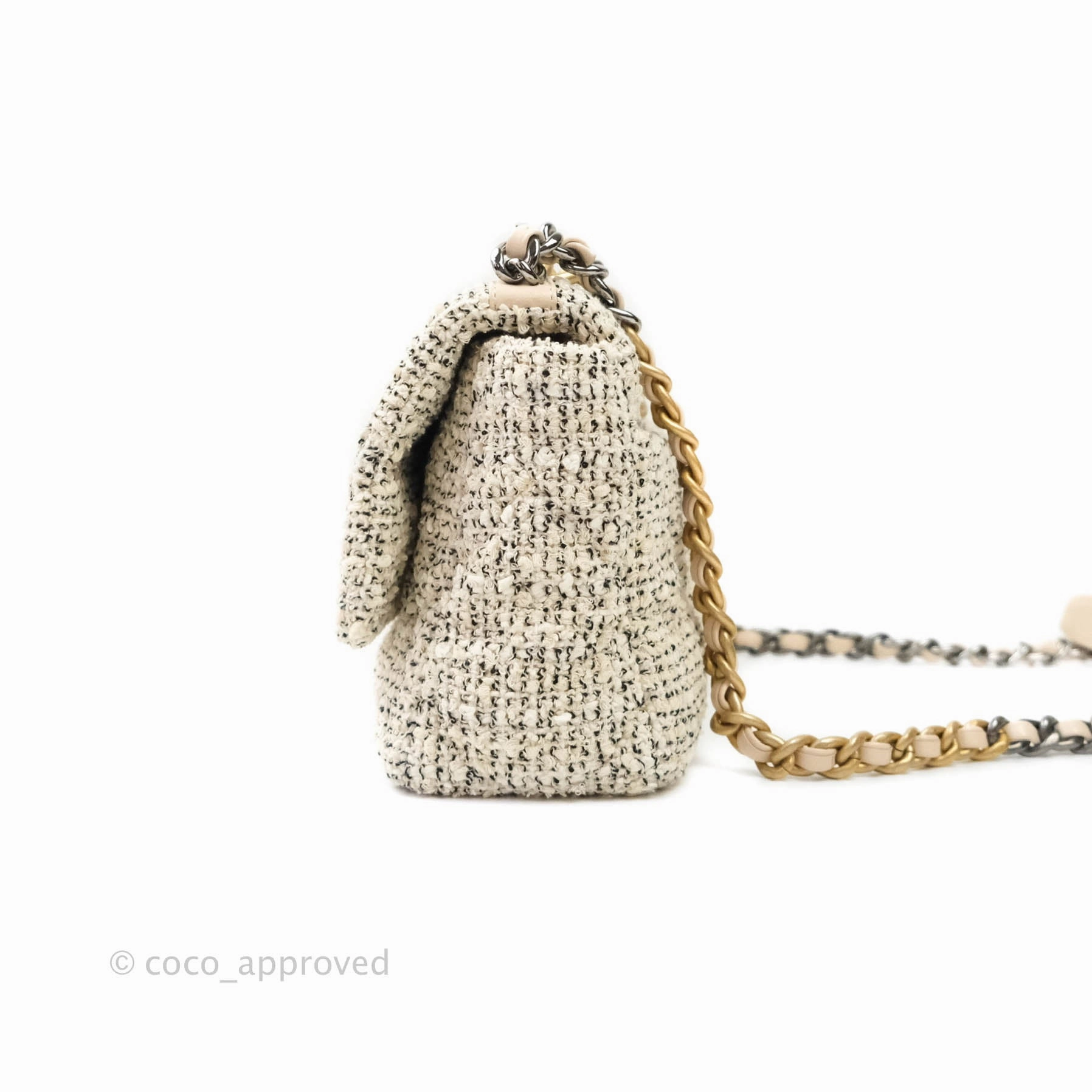 Chanel 19 Small Tweed Cream Mixed Hardware